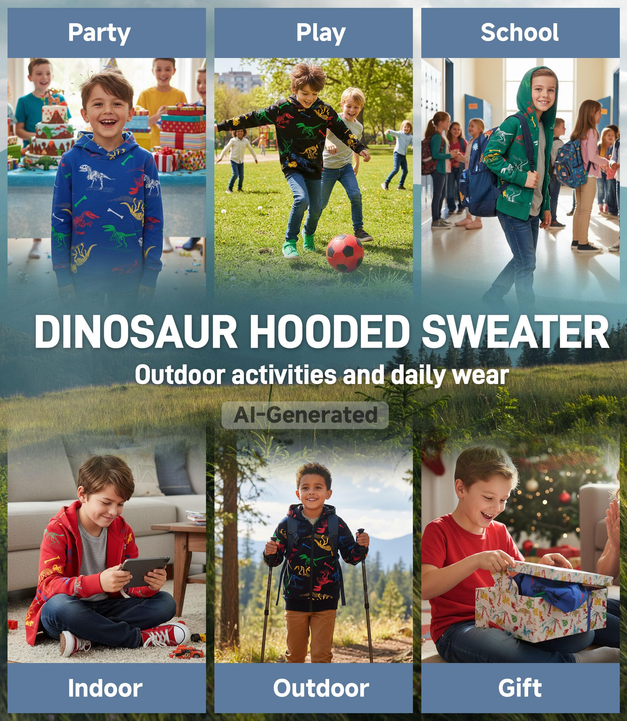 TLAENSON Felpa con cappuccio per bambini con dinosauro per ragazzi e ragazze Pullover con cappuccio