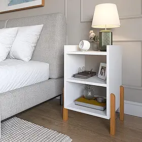 Mesa De Cabeceira Para Quarto Com Prateleira Pé Madeira Maciça Sofia (Branco)