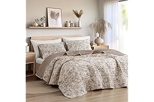 SHALALA Floral Quilt for Queen Size Bed, 3-Piece Soft Cotton Quilt Set