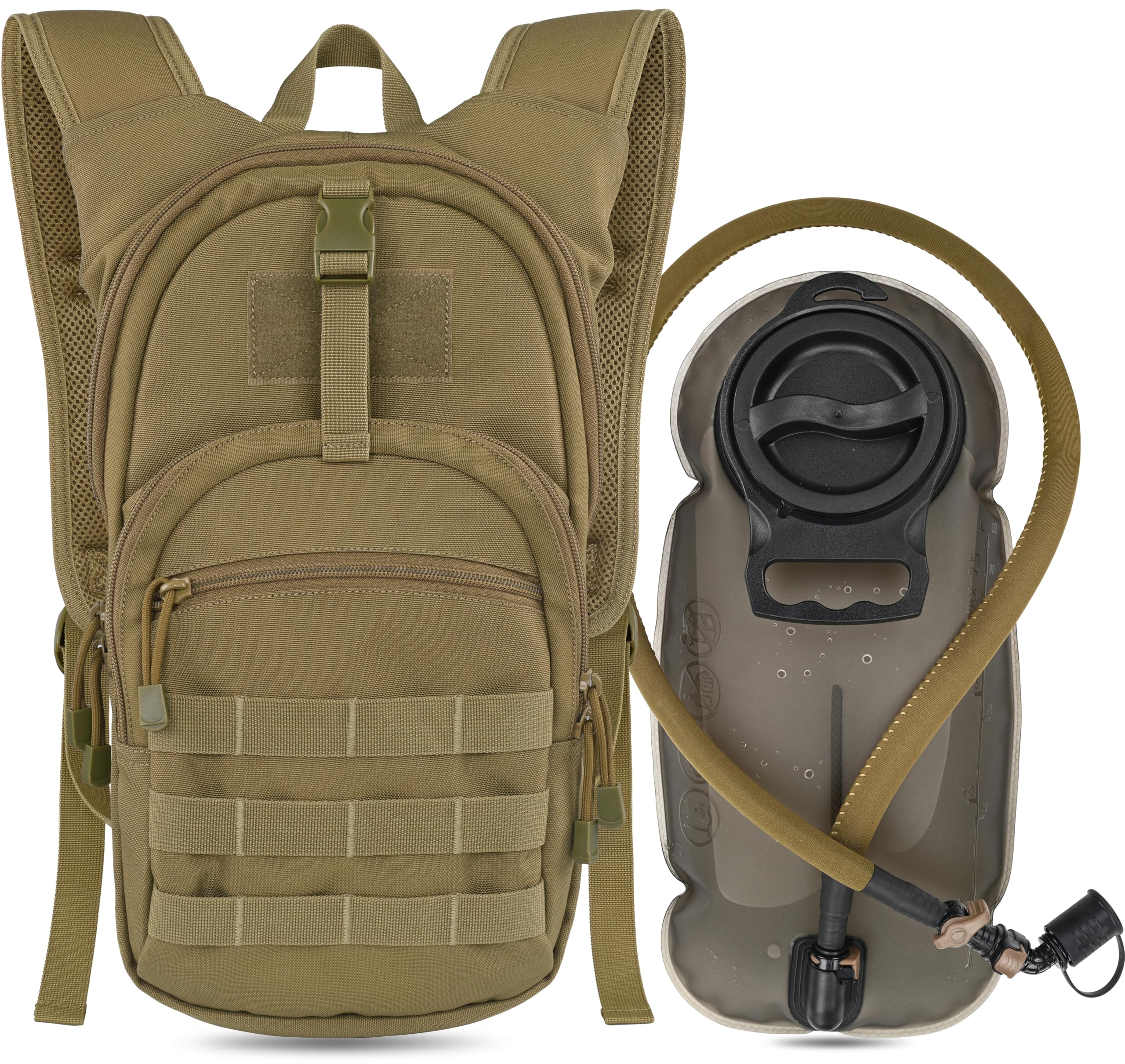 MARCHWAY Tactical Molle Hydration Pack with 2.5L TPU Water Bladder, Military Backpack for Hiking, Cycling, Backpacking, Running (Tan)-image-39