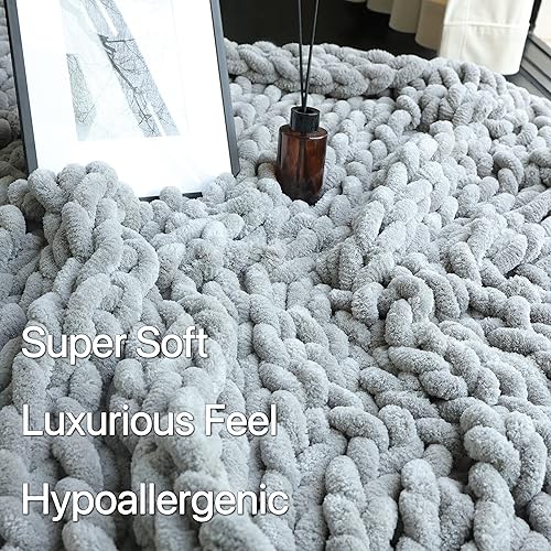 Miniatura 3 de Maetoow Manta de punto grueso de felpilla (40 x 50 pulgadas), hecha a mano, cálida y acogedora para sofá, cama, decoración del hogar, banco de