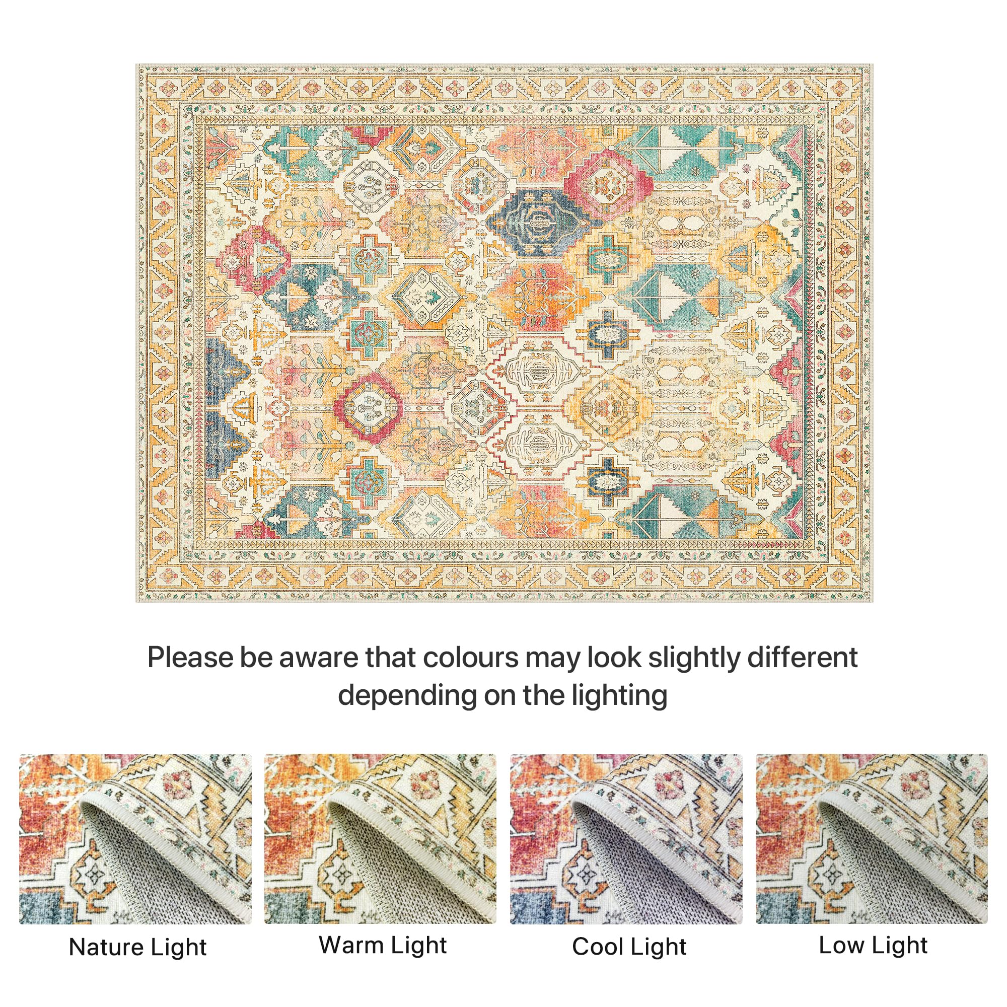BEIMO Waschbarer Teppich Wohnzimmer Vintage, Boho Teppich Schlafzimmer Groß Orientalisch rutschfest für Badezimmer Esszimmer, Vintage Mehrfarbig, 120x170cm