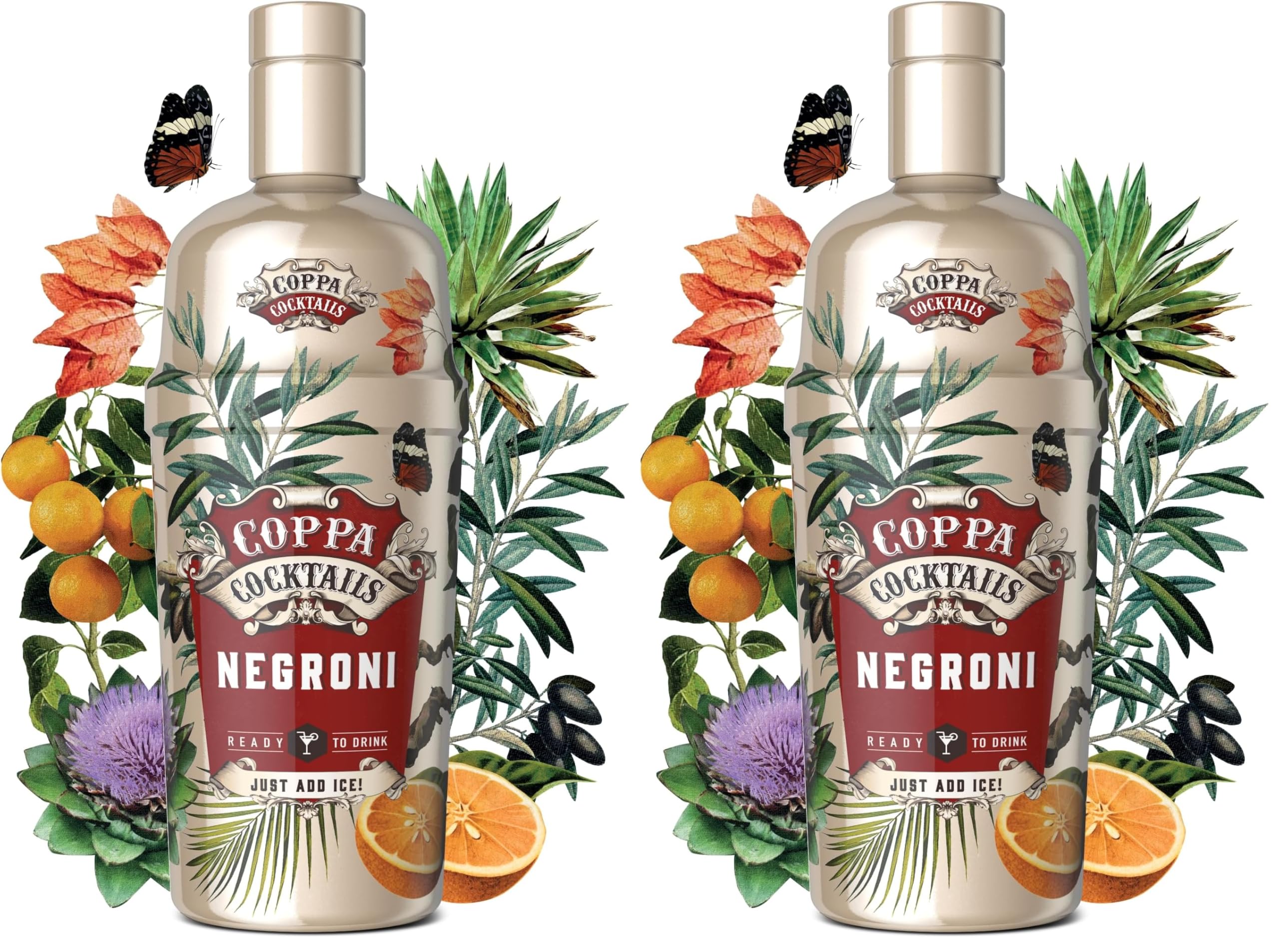 Coppa Cocktails Negroni 0,7L, 14,9% Vol. - Fertig gemixter Cocktail mit Gin, Campari & Wermut, Ready to Serve - Bitterer italienischer Klassiker im Glas (Packung mit 2)