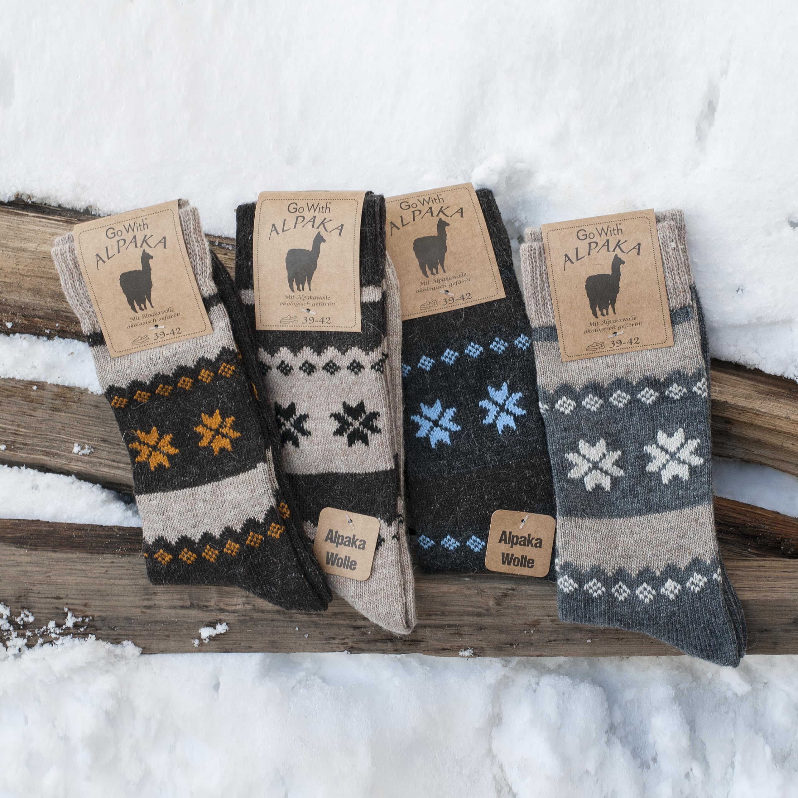GoWith 4 Paar Alpaka Socken, Wollsocken für Damen und Herren, Alpakawolle Outdoor Socken, Thermosocken, Warme Wintersocken für Wandern und Trekking, Weiche und Bequeme