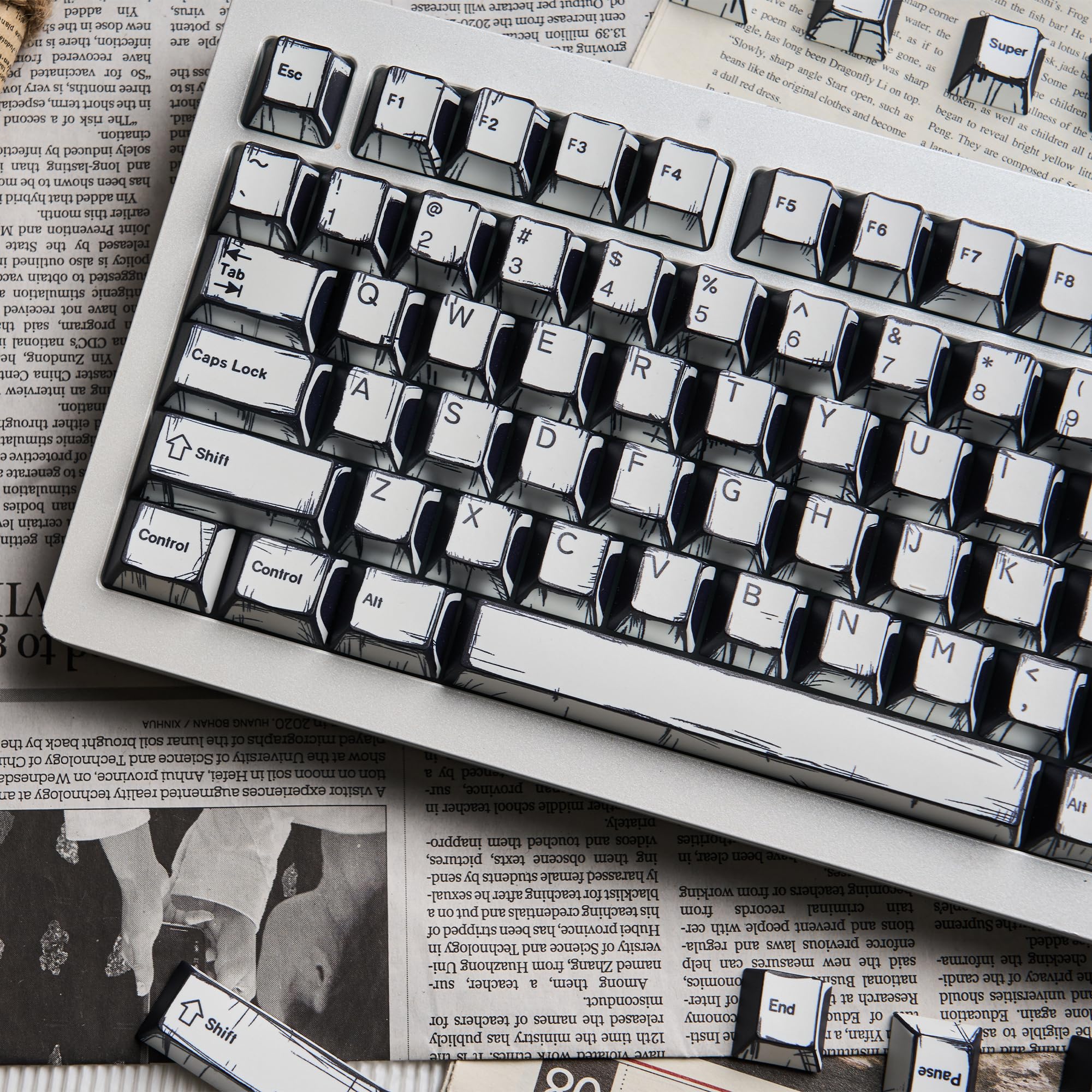 dagaladoo Anime PBT Keycaps,White Manga Keycaps 60% 65% 100%, Dye Sublimation Custom Keycap, Cherry Profile Keyboard Key Caps for60% 65% 75% 100% TKL US Layout Alice Mechanical Keyboard