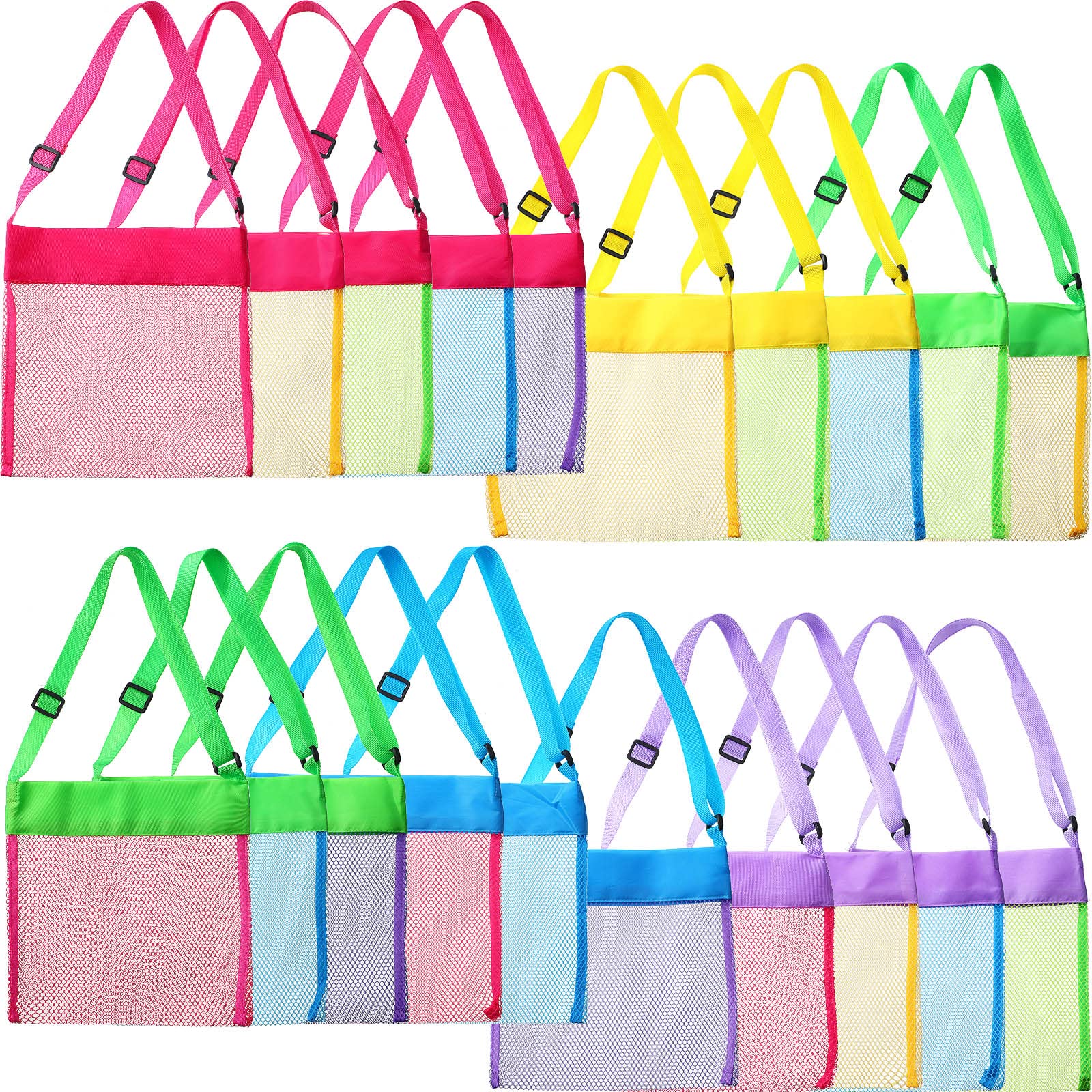 Boao20 Packs Mesh Beach Bag Sand Toy 9.5 x 9 Inch Seashell Collecting Bag Outdoor Swimming Beach Accessories Gift for Boys and Girls(Colorful,Classic)