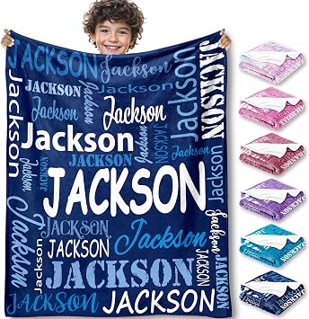 Yofair Ships Next Day, Personalized Blankets for Kids Custom Name Blanket for Boy Flannel Throw Blanket Customized Son Gifts for Teen Boys