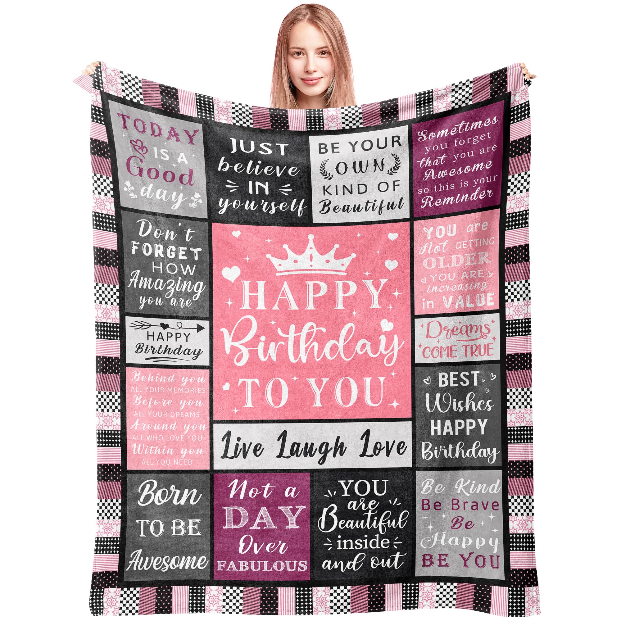 Spwasplo Birthday Gifts&Decorations for Women Grandma Mom Wife Daughter Sister Friends Unique - Soft Birthday Throw Blanket for Bedding Sofa 60"x50"