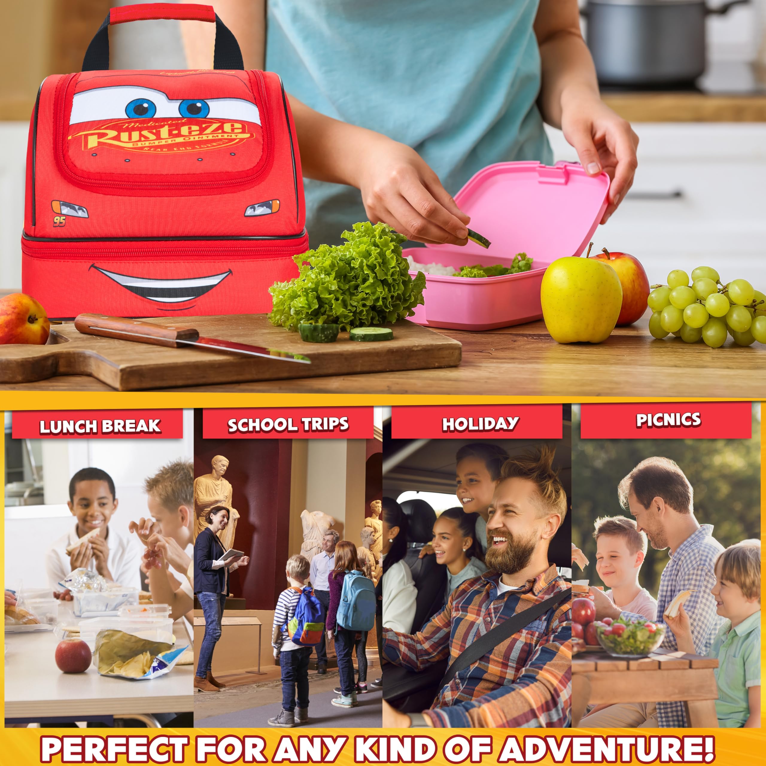 Get Trend Disney Cars Sac Repas Isotherme Enfant Ado Lightning McQueen Lunch Box Double Compartiment École Voyage Sac Pique Nique (Rouge McQueen)
