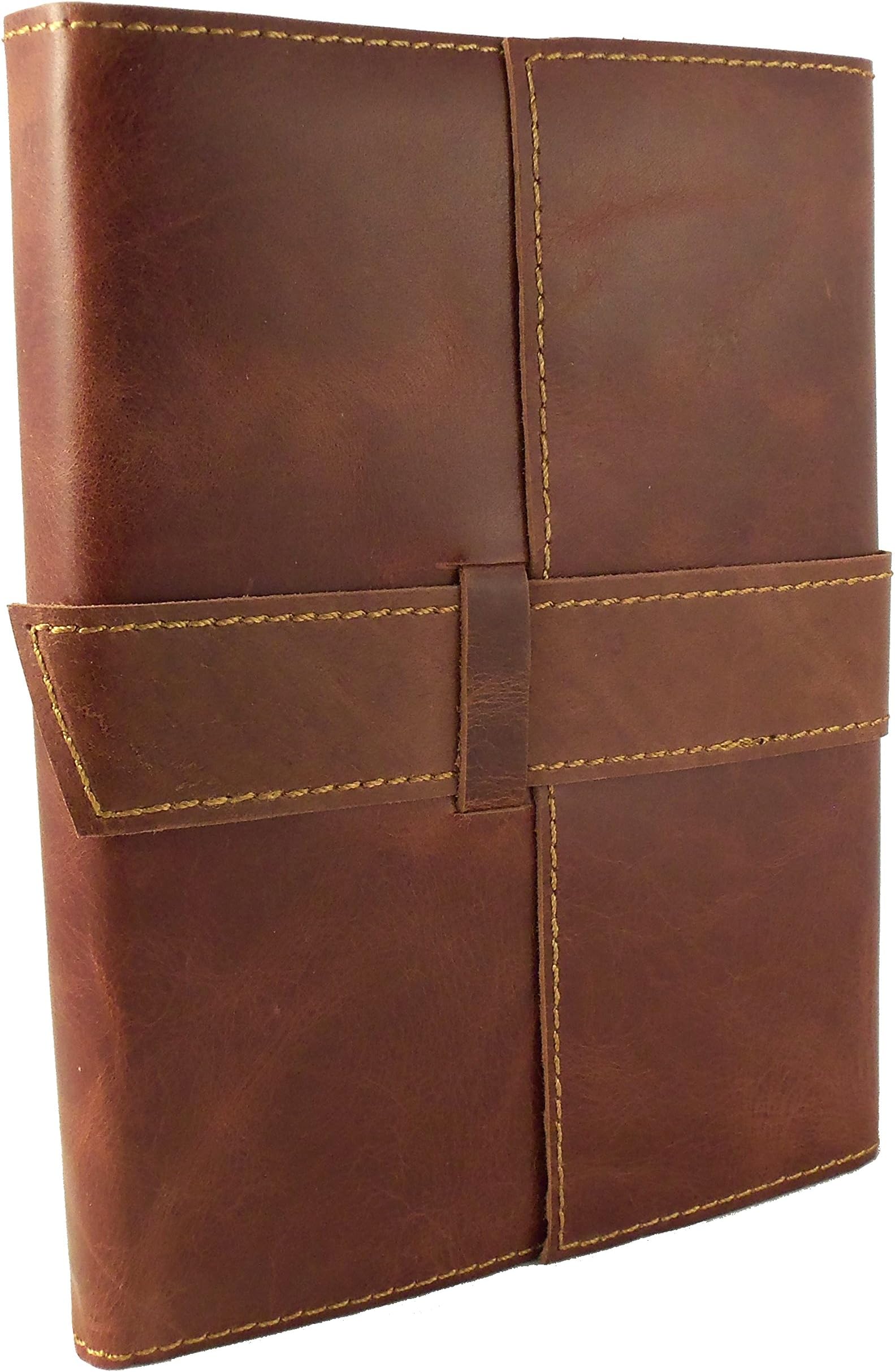 Rustic Ridge Refillable Leather Travel Journal with Handmade Paper - 15cm x 20cm - Saddle Brown