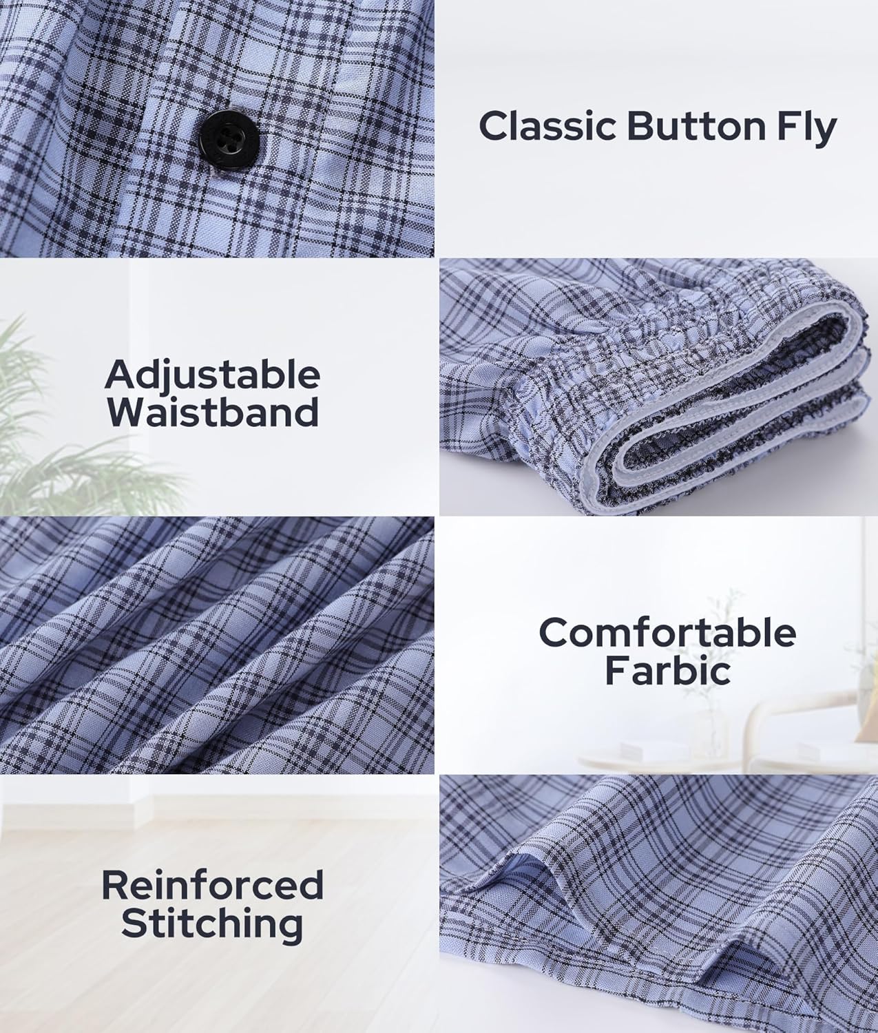 BAMBOO COOL Men's Underwear Woven Boxer Shorts,Classic Relaxed Fit,Lightweight Plaid Boxers,6 Pack - Image 5