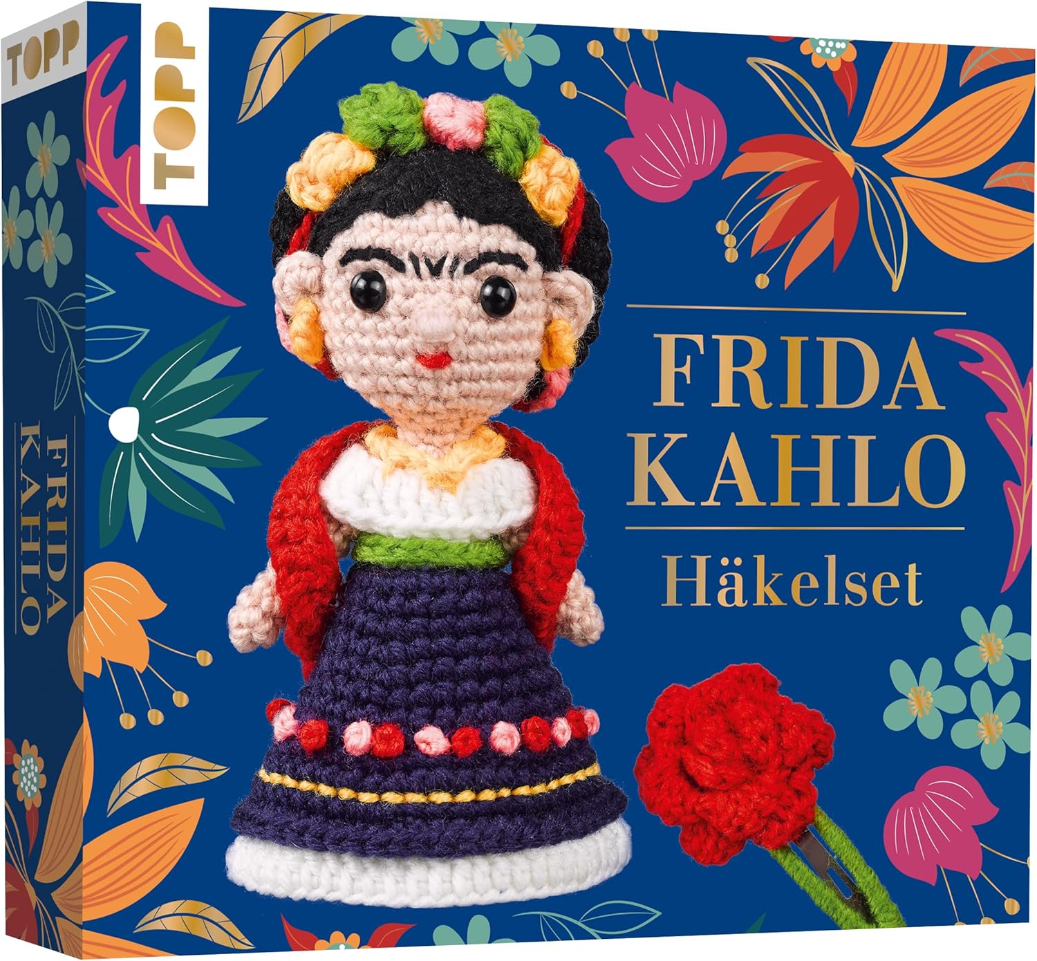 TOPP Frida Kahlo Crochet Set: Crochet Set with Instructions and Material for Frida Kahlo and Hair Clip for DIY Crocheting. Finished Model Approx. 14 cm