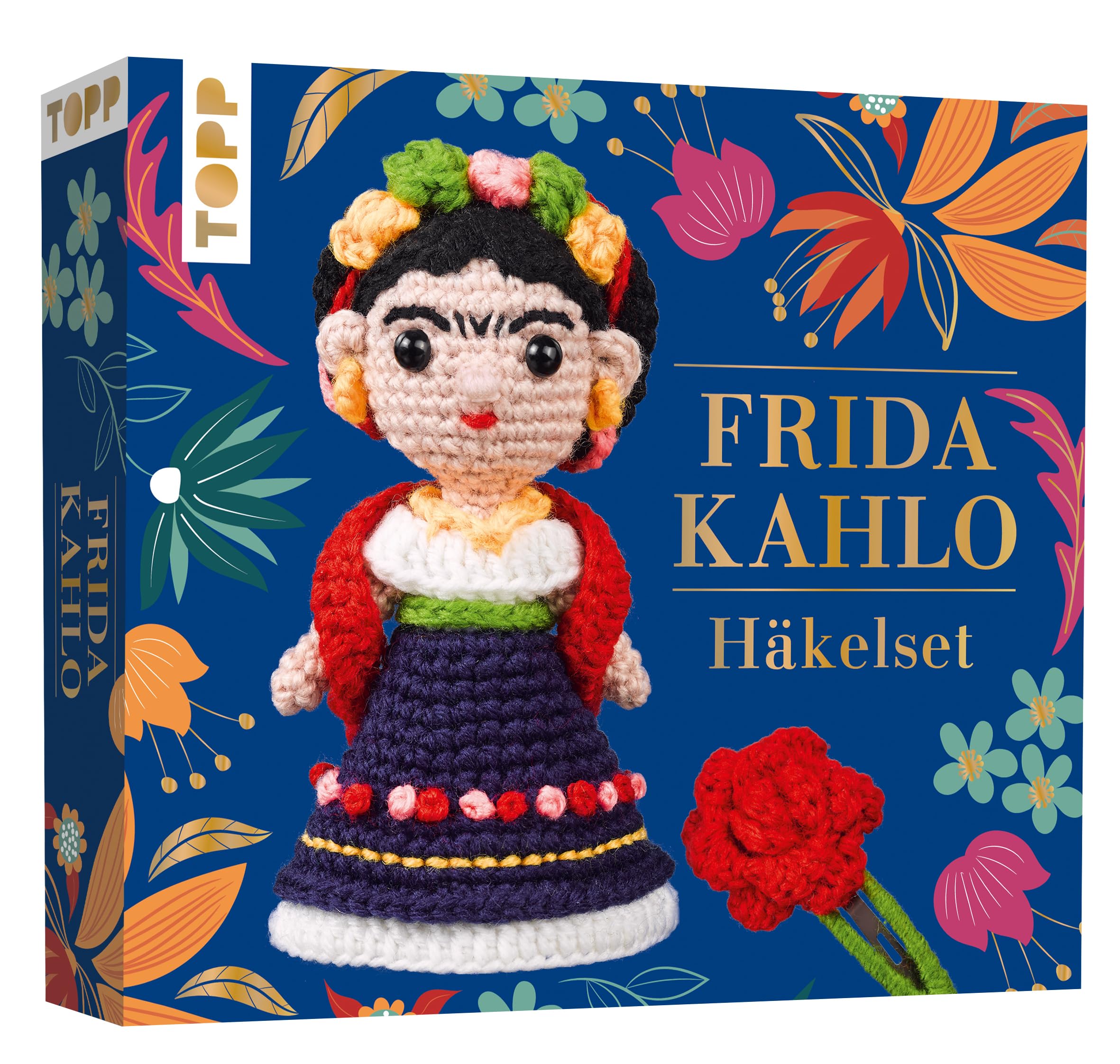 Frida Kahlo Häkelset: Häkelset mit Anleitung und Material für Frida Kahlo und Haarspange zum Selber-Häkeln. Fertiges Modell ca. 14 cm