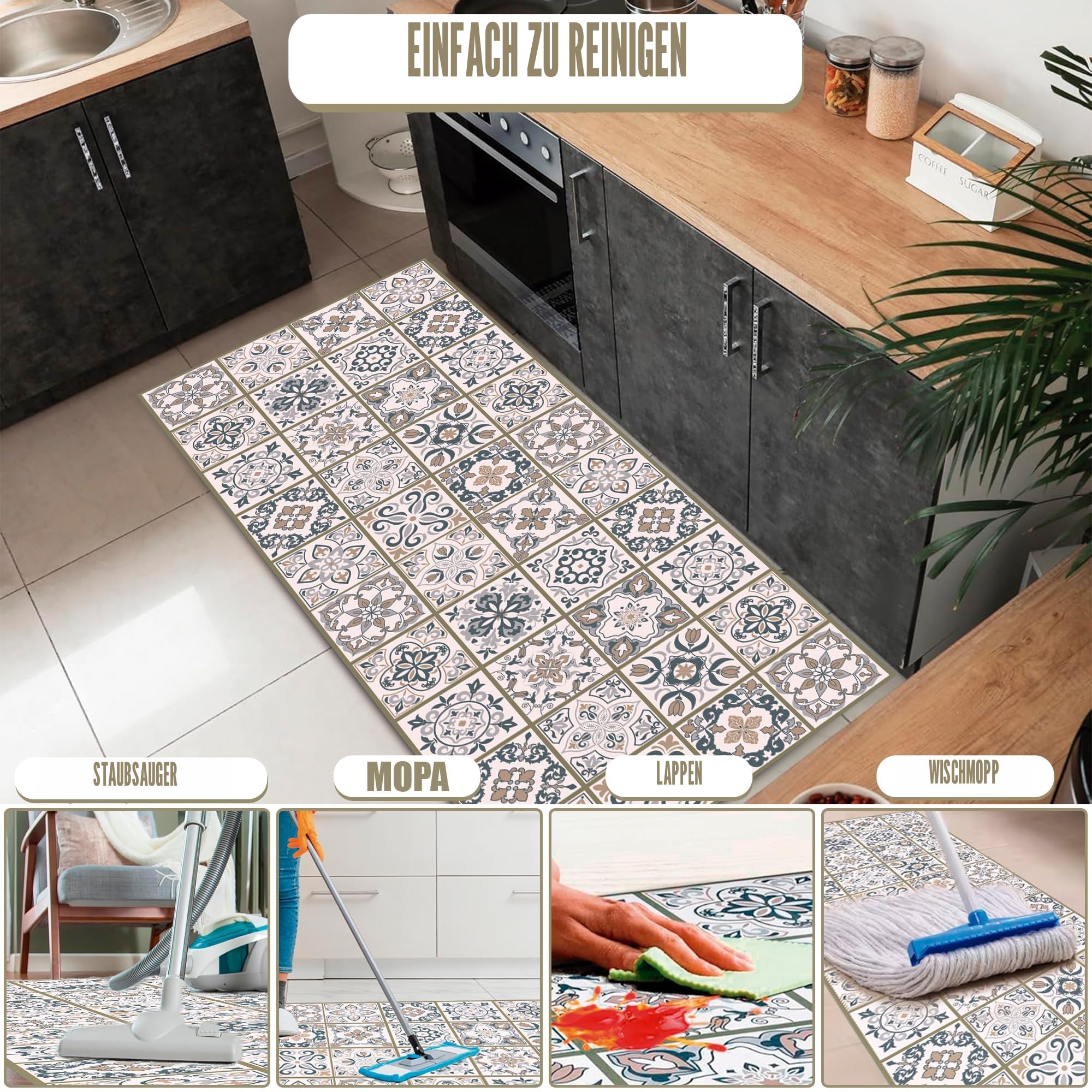 Vinyl-Teppich, hydraulisch, verschiedene Größen, für Küche, Teppich, Wohnzimmer, Esszimmer, rutschfest, anpassbar, Jugendteppich, flauschiger Gummi und PVC-Boden (180x60 cm, Hydraulisch Beige)