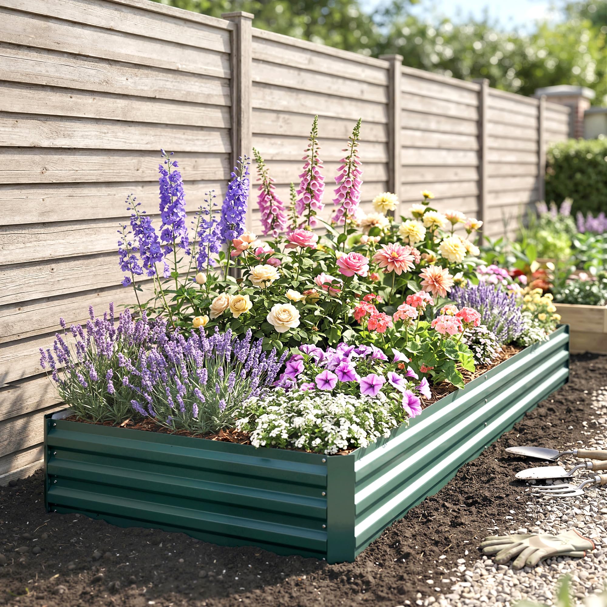 Outsunny Letto per Orto Rialzato da Esterno 628L, Fioriera da Balcone in Acciaio Galvanizzato con Fondo Aperto, per Piante, Fiori e Verdure, 241x90.5x30cm, Verde