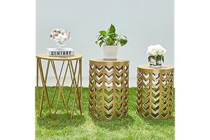 Y&M Gold Side Tables, Nesting Metal Round Coffee Table