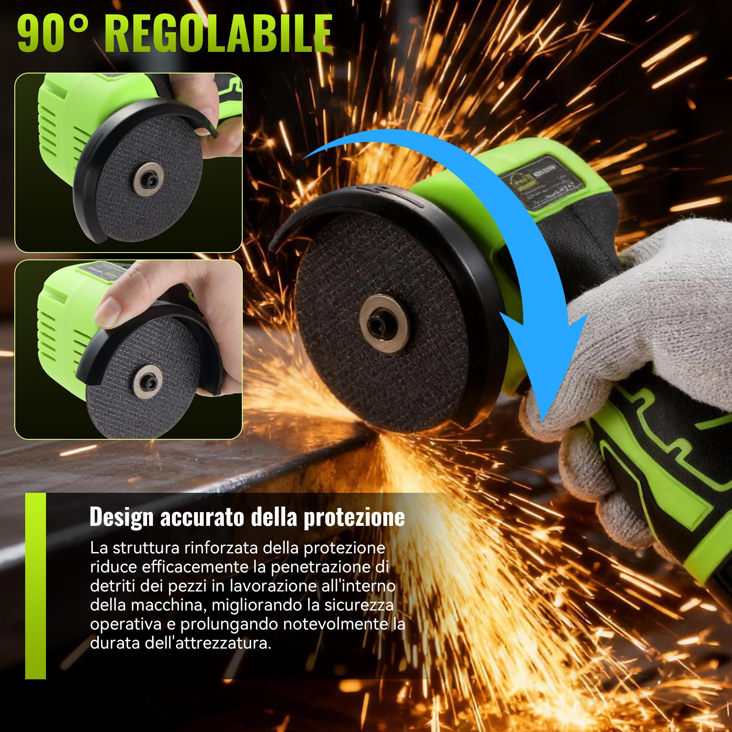 DEWINNER Smerigliatrice Angolare Senza Fili 19 500 RPM - Fresatrice 76mm, 2 Batterie 2000mAh, 6 Dischi di Taglio e Valigetta di Trasporto - Per Molatura, Lucidatura, Taglio