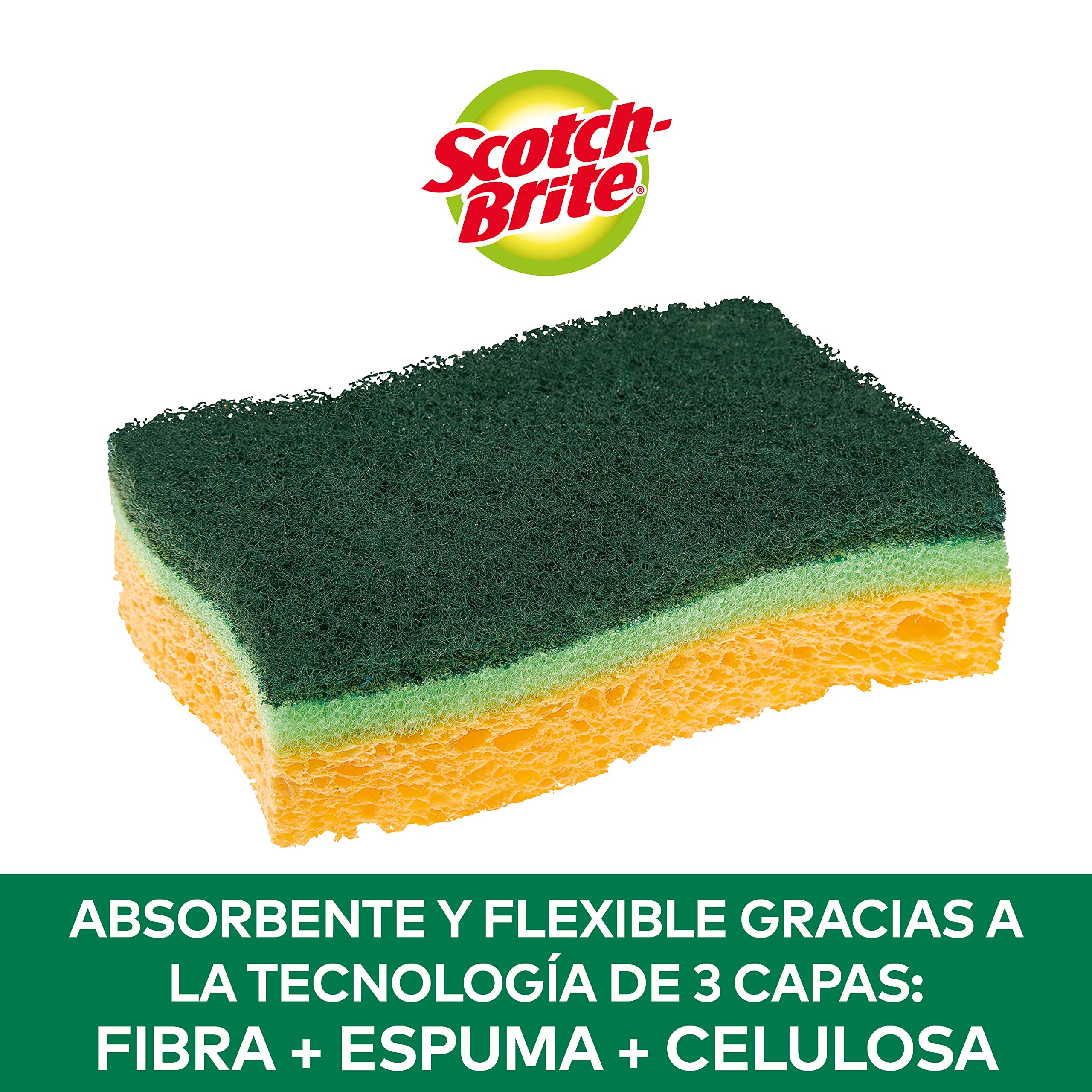 Scotch-Brite Estropajo Ultra Clásico, Pack de 2 Esponjas Multiusos – No Raya, para Ollas, Sartenes, Cristal y Utensilios de Cocina Antiadherentes