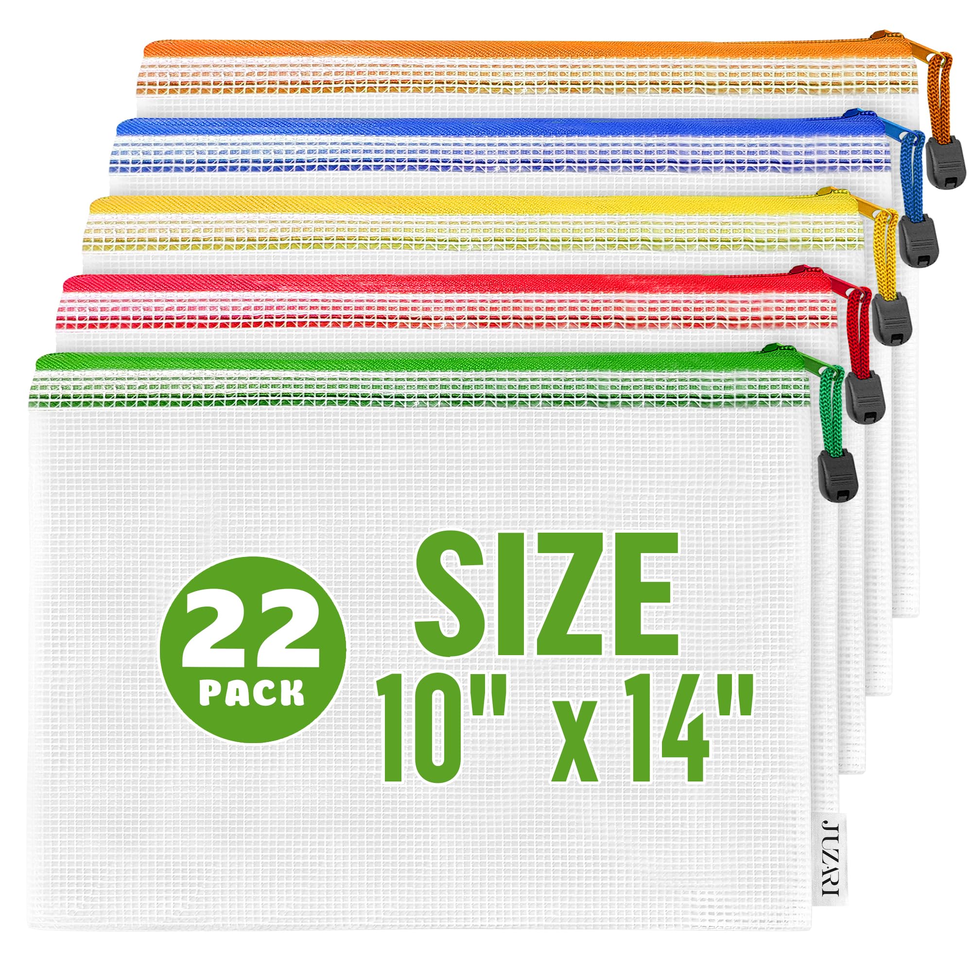 22 Pack Mesh Zipper Pouch Bags 10x14 inch - Plastic Zipper Pouches for Organizing - Document Bags With Zippers - Letter Size Zippered Pouch - Document