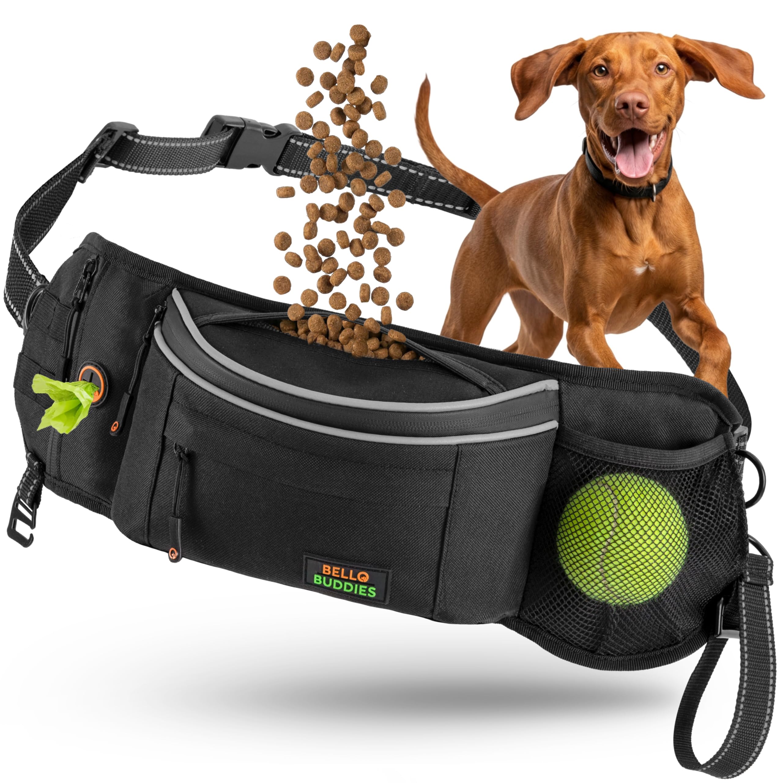Leckerlitasche für Hunde I Bauchtasche mit Schnellzugriff inkl. wechselbarer Innentasche & Leinenhalter I Futterbeutel Hundetraining I Gassi Tasche Hund I Futterbeutel Hund Schwarz