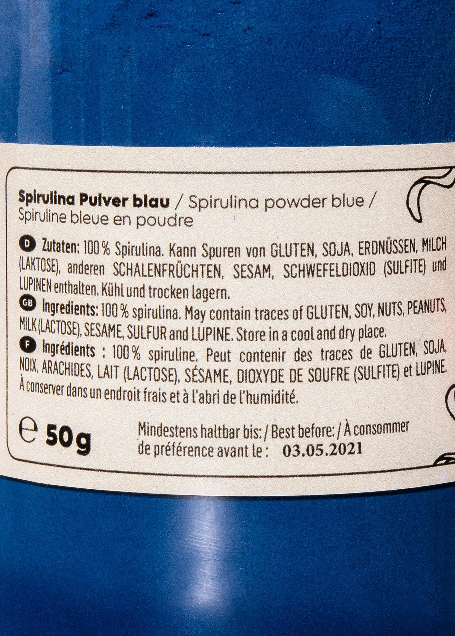 KoRo - Spirulina Pulver blau 50 g - Pulver aus der Süßwasser-Mikroalge Spirulina - Zum Färben von Smoothies oder Bowls