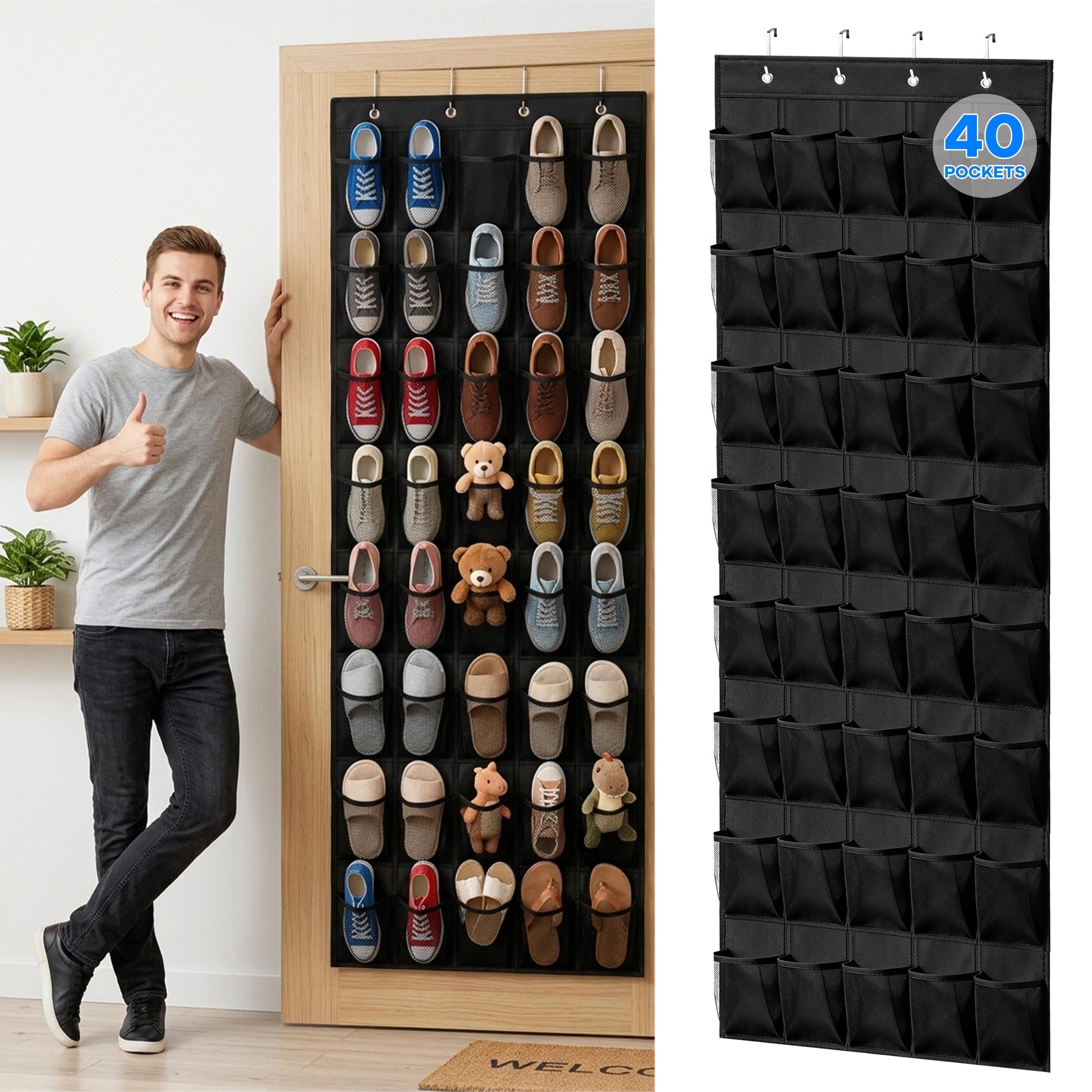 MKDTKY 40-Pocket Over-the-Door Shoe Organizer with Metal Hooks