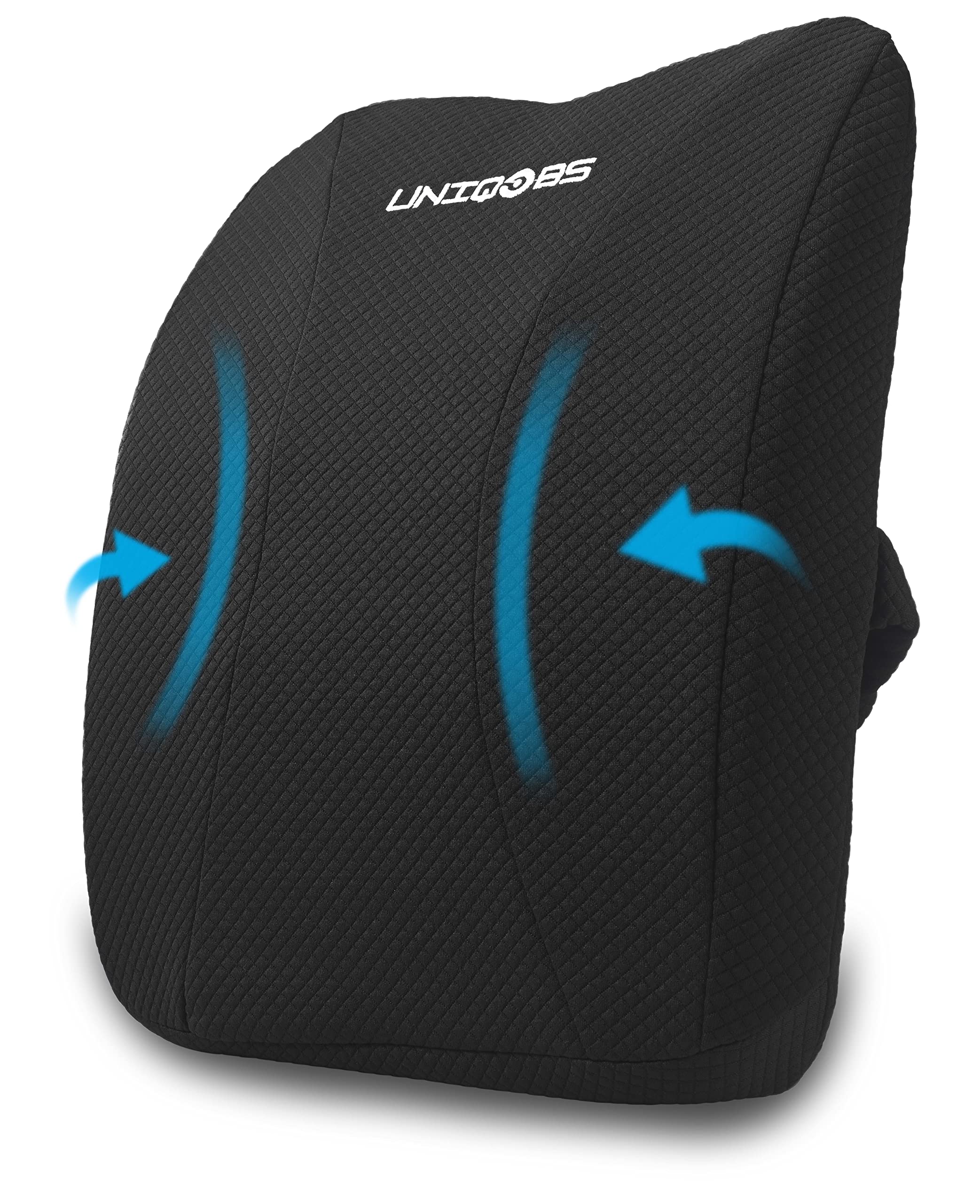 UNIQOBS Lumber Pillow Back Support Orthopedic Memory Foam Backrest Cushion with Adjustable Strap for Office Chair Car Seat Pain Relief (Black)