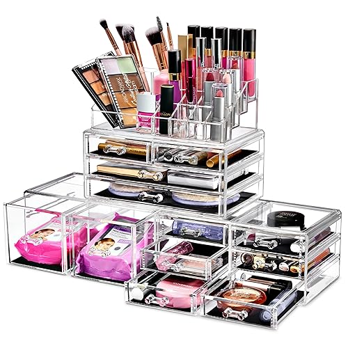 Sorbus Large Makeup Organizer - Clear Stackable Jewelry Makeup Organizer