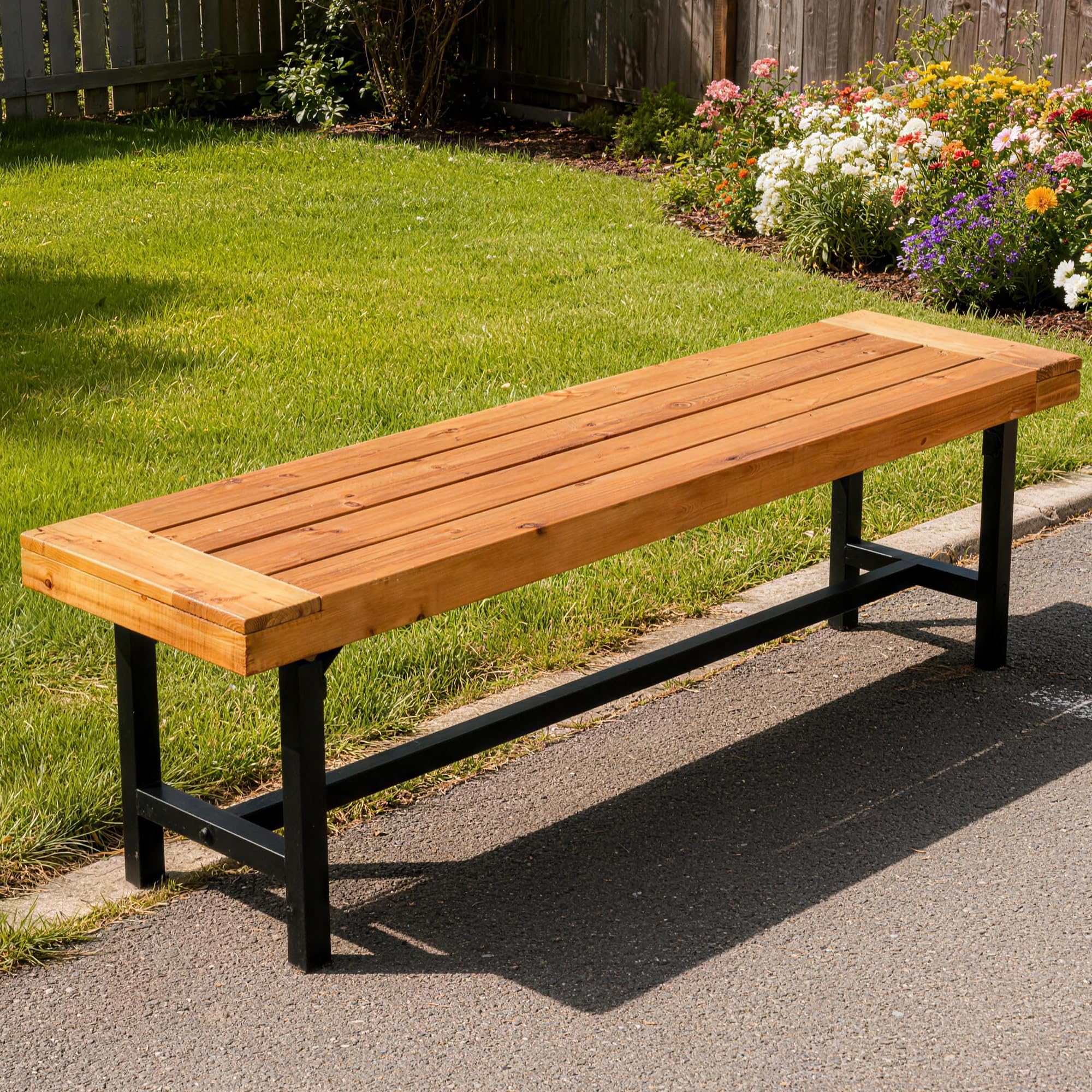 Mingone 2 Sitzer Gartenbank Wetterfest, Gartenbank Holz & Metall, Balkon Bank für Garten Balkon & Flur(Sitzbank 200 kg, 120 cm, Schwarz)