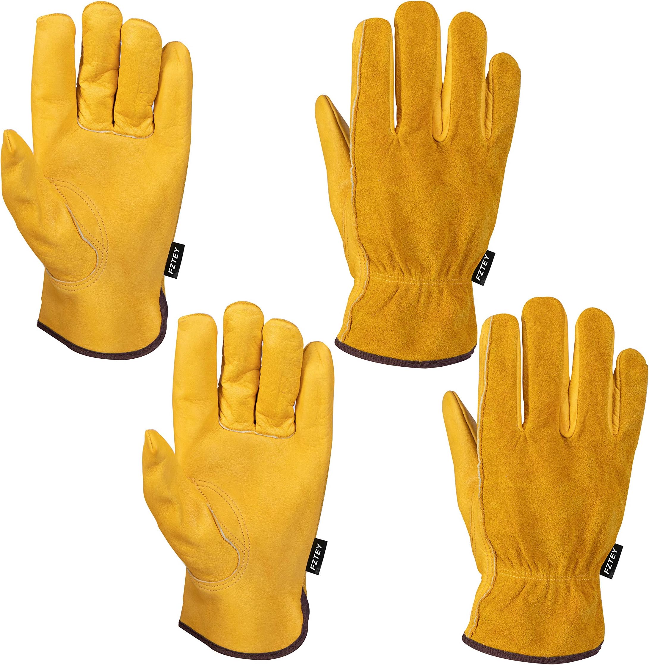 2 Pairs Heavy duty Gardening Gloves Ladies, Breathable and Flexible Garden Safety Work Protective Leather Gauntlets for Men & Women Birthday & Christmas Gifts 9(Large, Yellow)