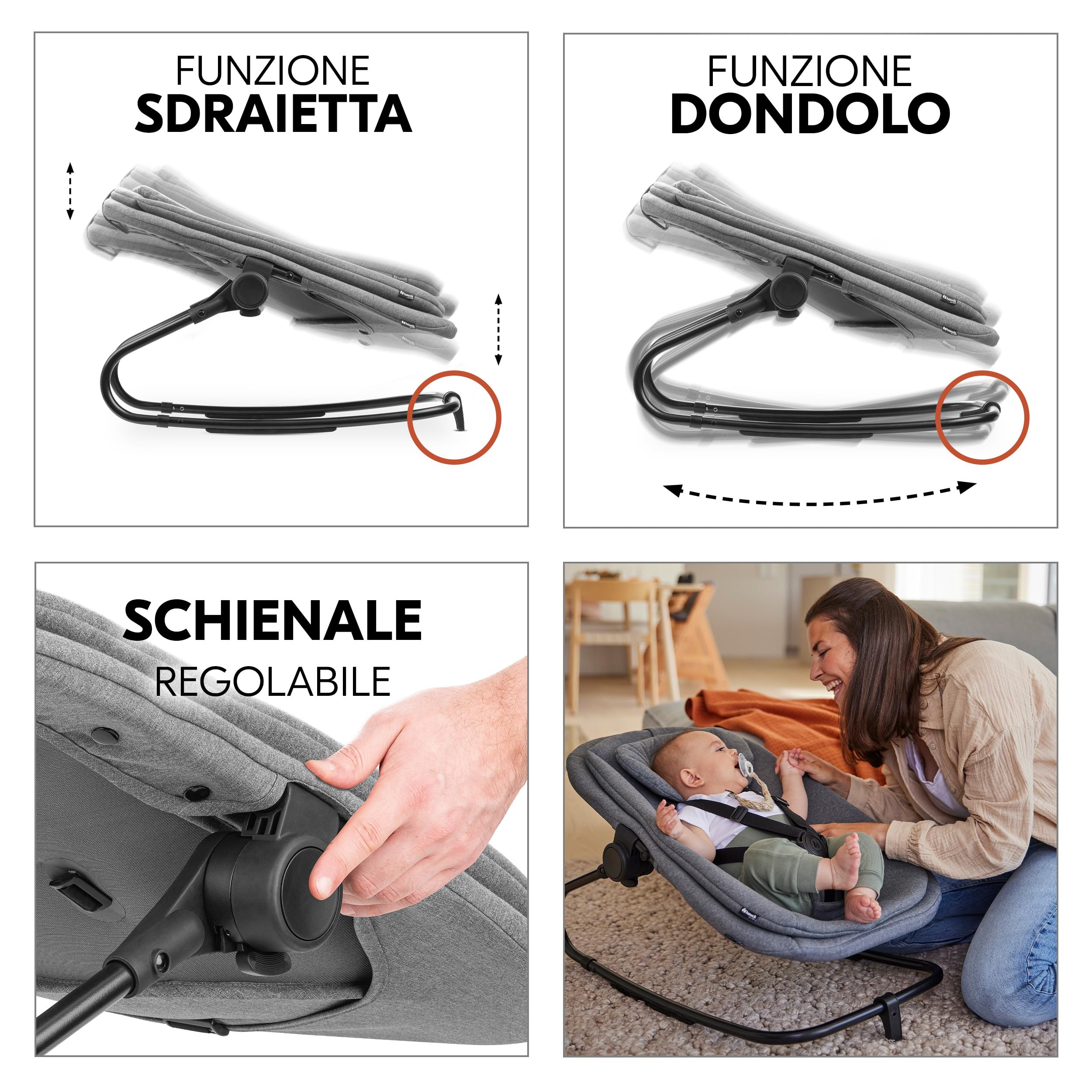 hauck Seggiolone Evolutivo Alpha Move Newborn Set 3in1 Bouncer – Sediolone in legno Evolutivo dalla Nascita, incl. Sdraietta per Neonati, Cuscino e Vassoio