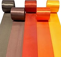 Vista 1 de Cinta de satén de otoño de 65.7 yardas x 1.97 pulgadas de ancho, color marrón, naranja, amarillo, para manualidades, regalos, envoltura, tarjeta