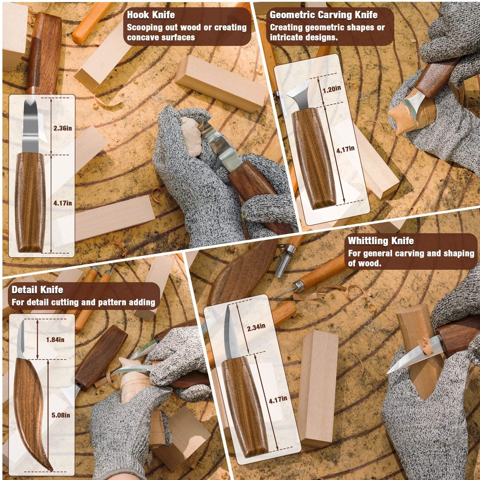 K KERNOWO - Juego de herramientas de carpintería 23 piezas, kit de tallado de madera para amantes del bricolaje principiantes, incluye bloques de madera de tilo, bolsa de almacenamiento de PU