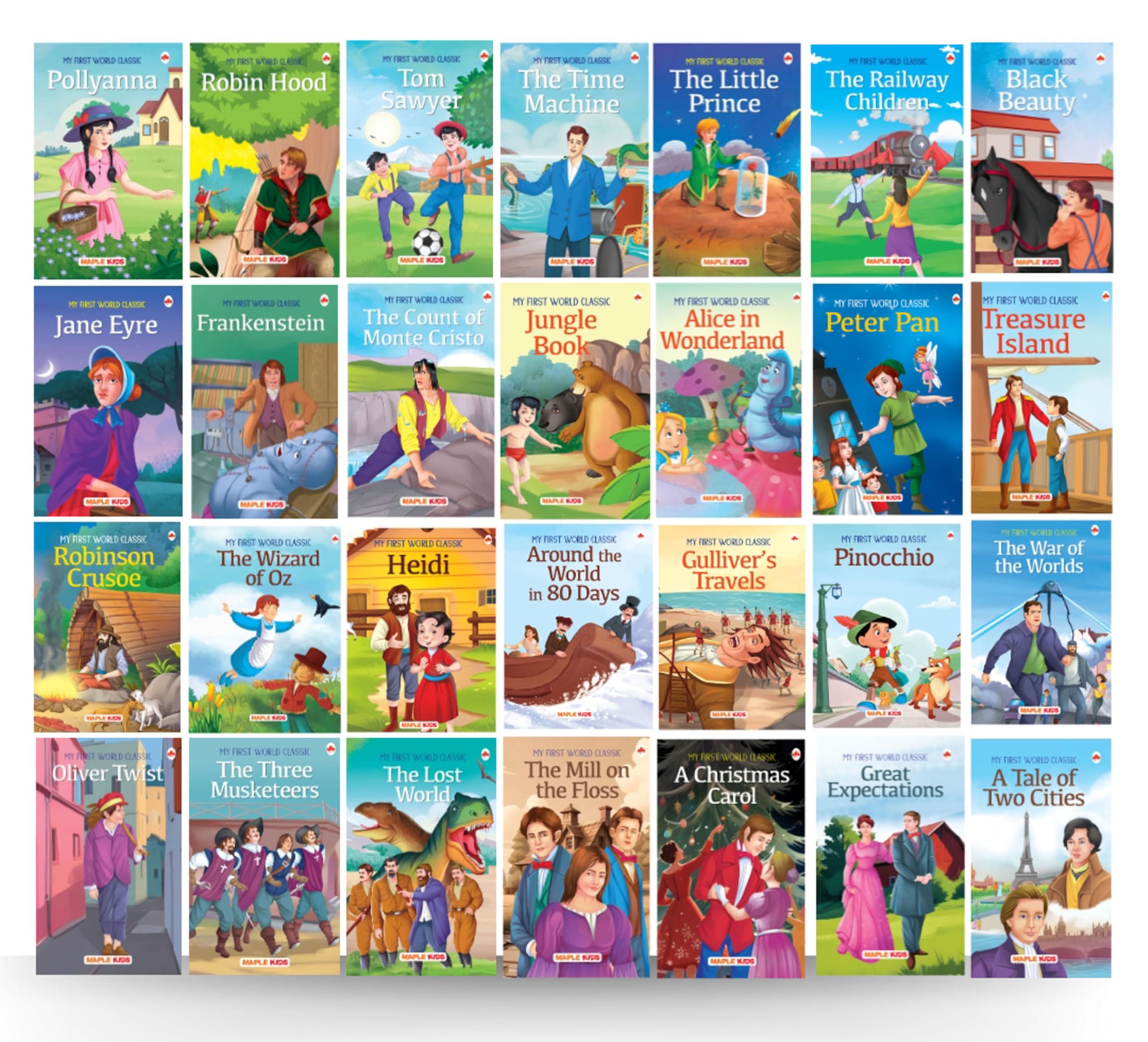 Story Books for Kids - World Classic (Abridged) (Set of 28 Books) (Illustrated) - Jane Eyre, Black Beauty, Alice in Wonderland, Jungle Book, Great Expectations, A Christmas Carol - Age 6