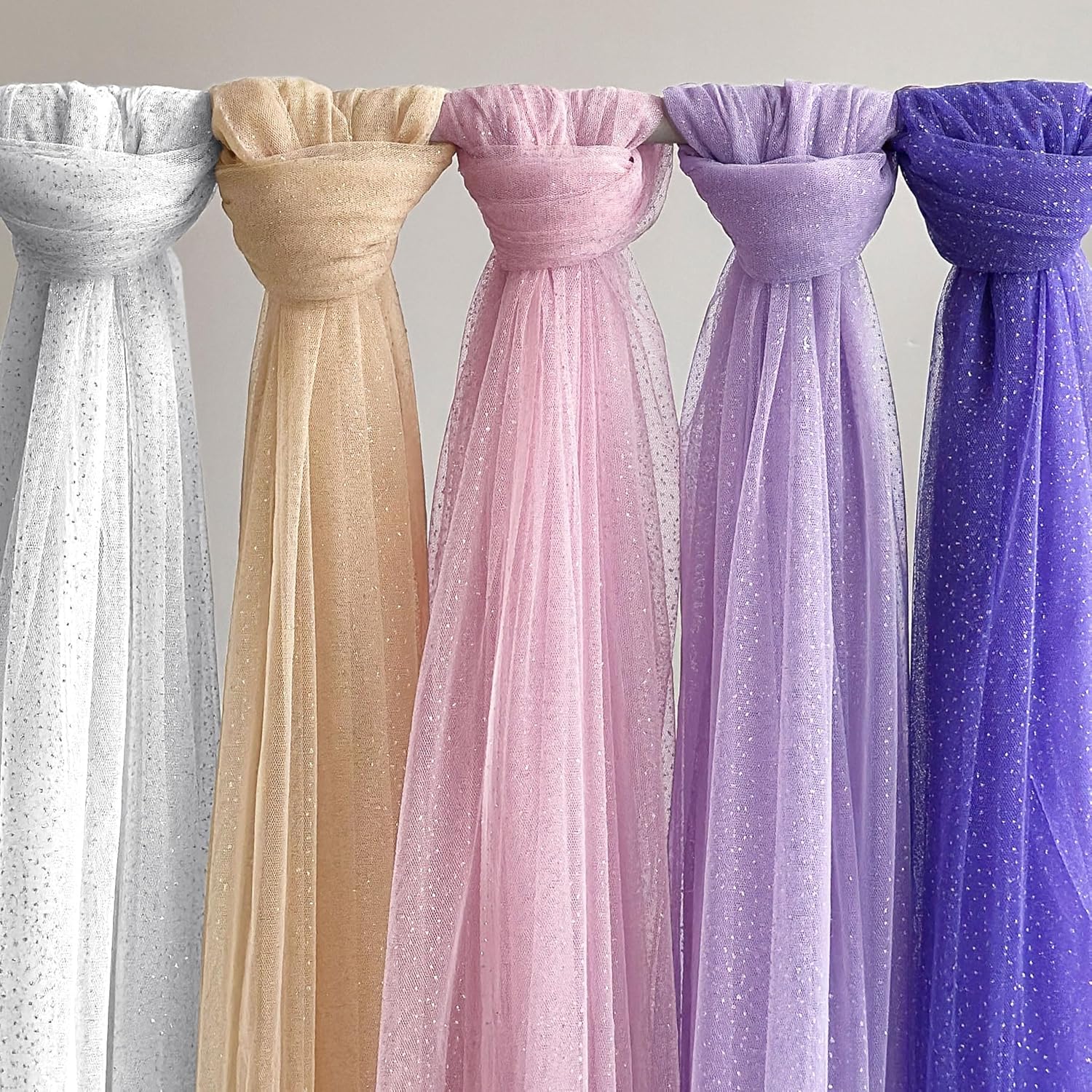 60" White Tulle Glitter Shiny Silver Sequins Fabric by The Yard for Bridal,Wedding,Party Decoration,Tulle Dress,Costume,Gift Wrapping,DIY Crafts,10 Yards