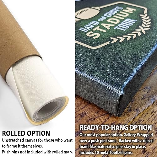 Vista 58 de HolyCowCanvas Personalized Canvas Football Stadium Map Tracker with Pins, Metal Footballs, Customized Sports Gift, Push Pin USA Map (Green Vintage)