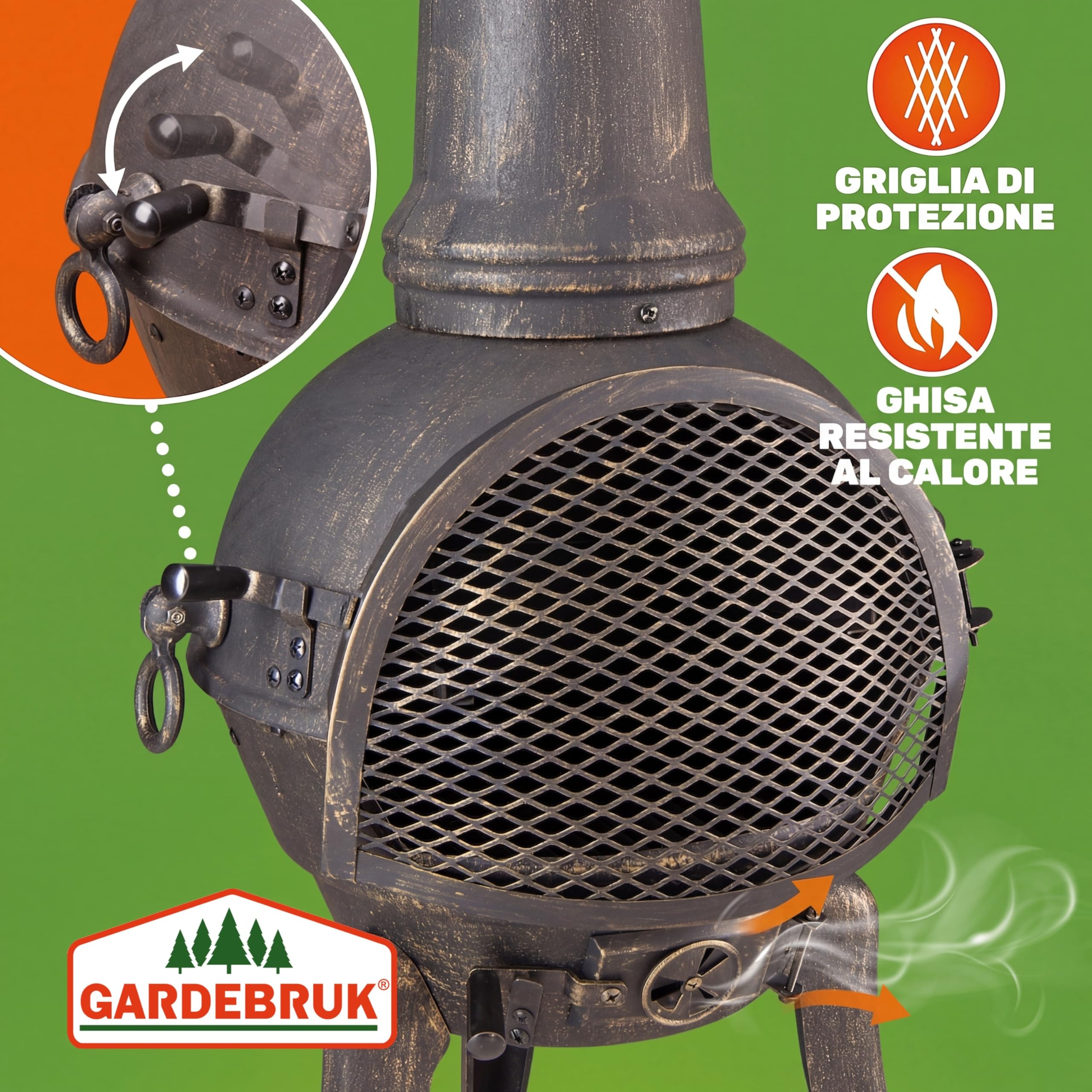 GARDEBRUK® Stufa da Giardino Camino da Esterno Caminetto Ø44cm 112cm Riscaldamento Terrazza Braciere