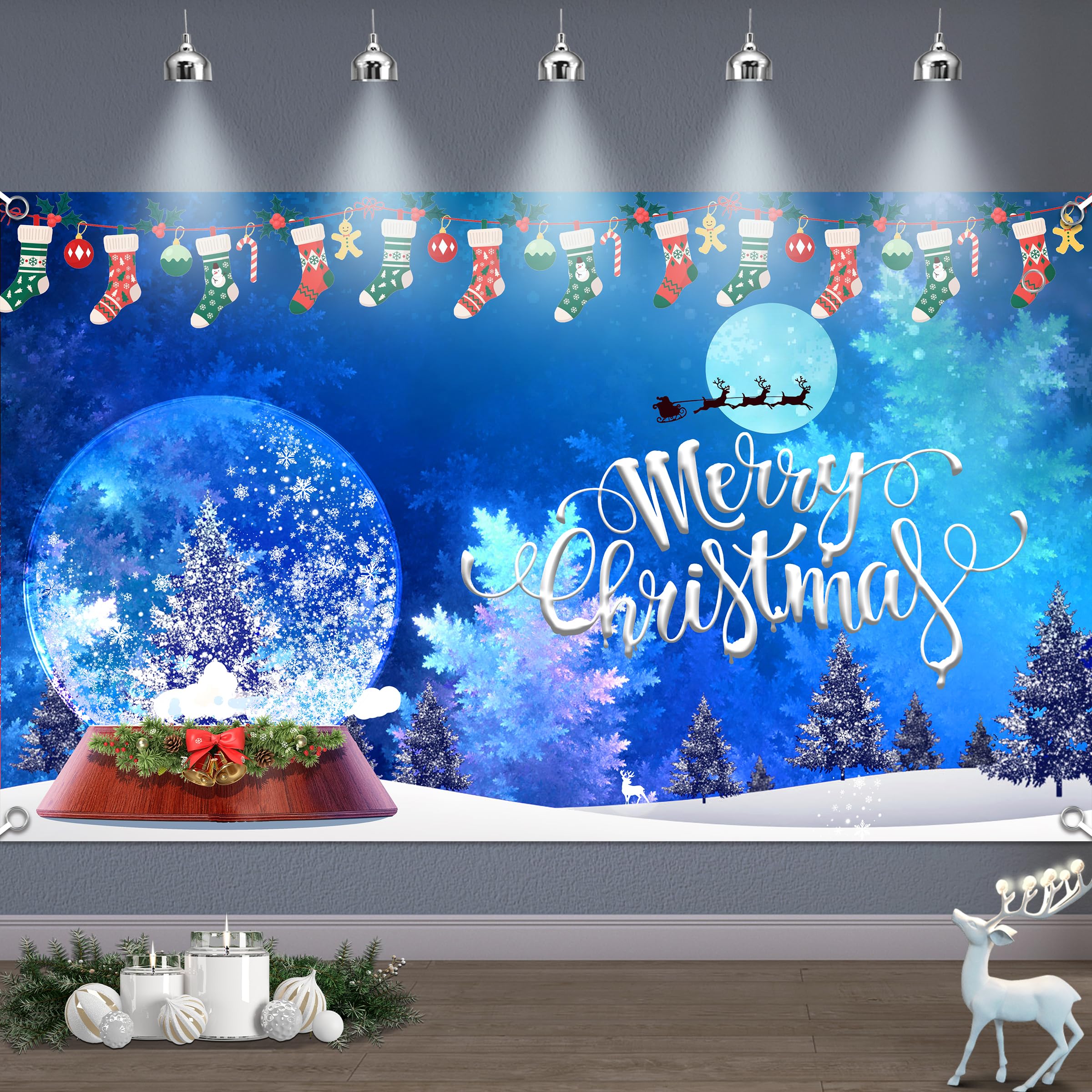 Bannière De Noël « Merry Christmas » 185x110 Cm - Décoration Murale Intérieur, Fond Photo Fête