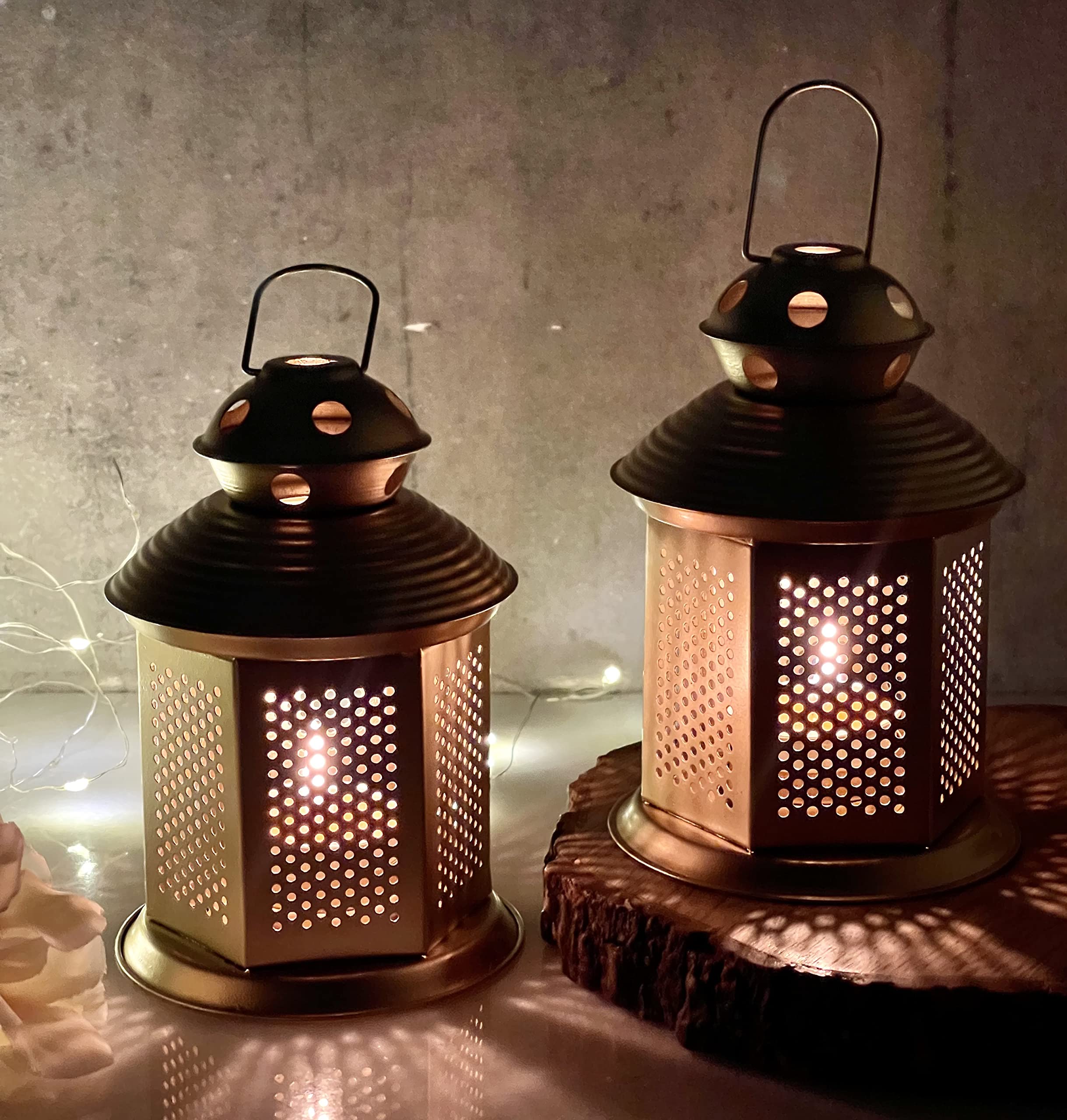 Antique Metal Lantern Candle Holder - Free Tealight -2