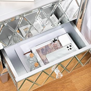 blingworld 2 Drawer Nightstand Mirrored, Sturdy Silver