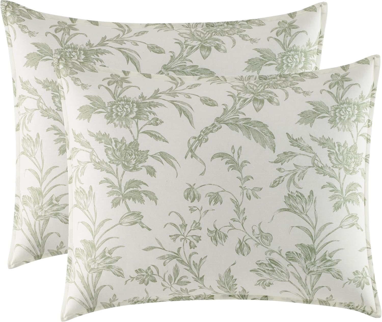 Laura Ashley Home - Queen Size Comforter Set, Reversible Cotton Bedding, Includes Matching Shams with Bonus Euro Shams & Throw Pillows (Natalie Sage/Off White, Queen) : Home & Kitchen