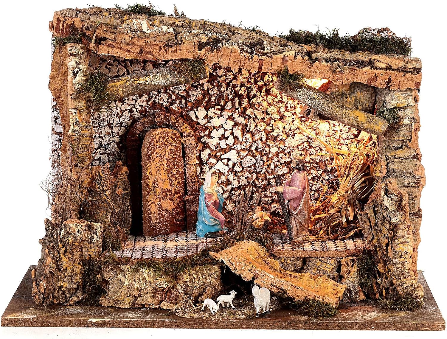 Holyart Nativity Stable Lighted for 10 cm Nativity 50x25x35 cm, with figurinesWidth: 50 cm|Height: 35 cm|Depth: 25 cm
