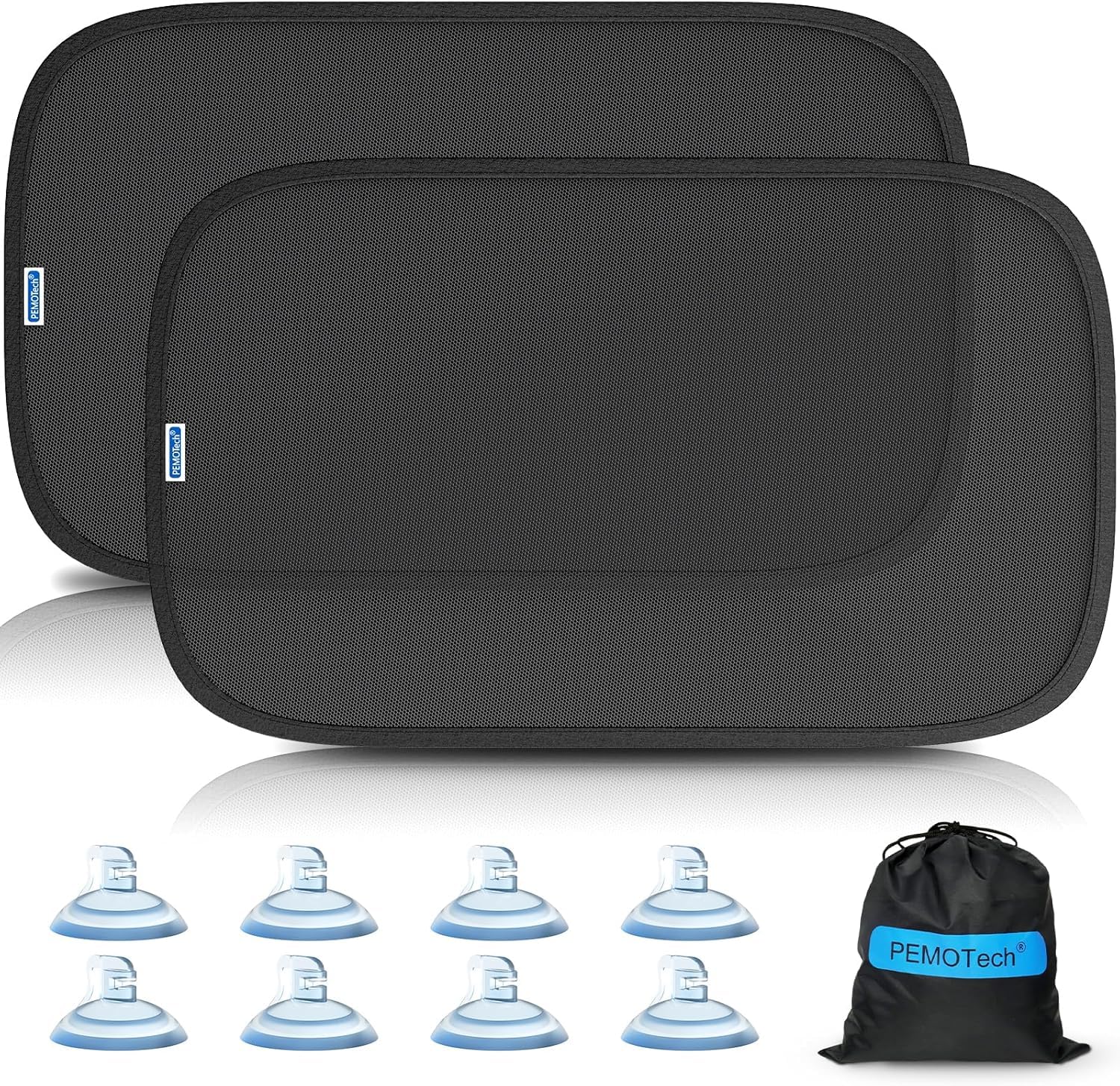 PEMOTech Sonnenschutz Auto Baby,[2026 Upgrade] Groß 53×36cm mit Starken Saugnäpfen Statt Klebefolie •ZERTIFIZIERTER UV-Schutz UPF50+•Sonnenschutz Auto Kinder für Heckscheibe & Seitenscheibe (2 Stück)