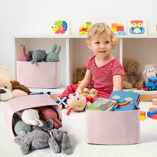 Miniatura 6 de Cesta de almacenamiento de cuerda de algodón, cesta tejida para organizar estantes, cestas decorativas rectangulares para almacenamiento de ropa,