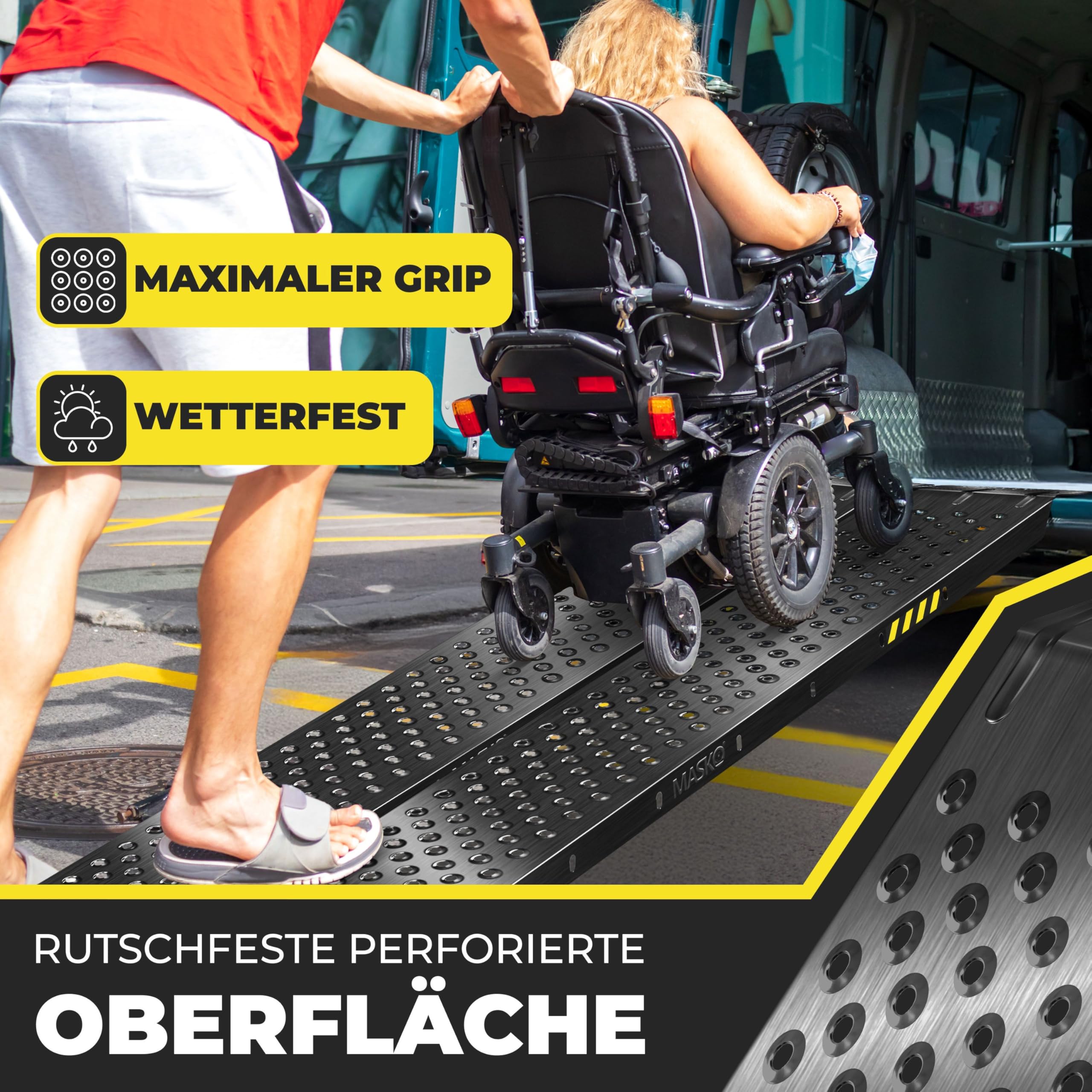 MASKO® 2X rampa Max 400kg* per paio | Bacino di carico | acciaio zincato | antiscivolo | 200kg* per unità | per autovetture quad ATV per motociclette