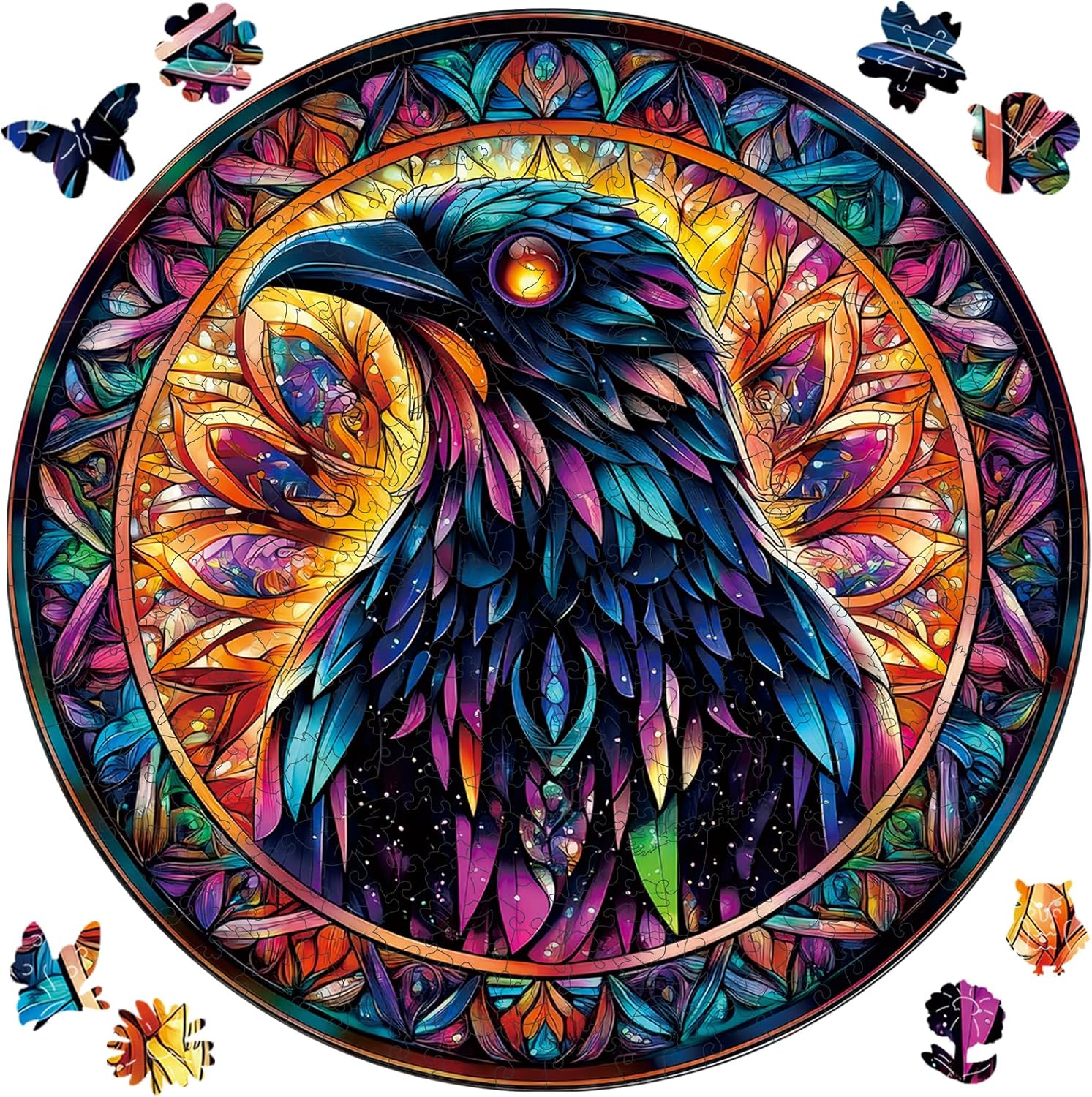 Reouinty 500 Pieces Wooden Puzzles for Adults, Eagle Wood Round Jigsaw Wooden Puzzle, Beautiful Wall Decor, Unique Puzzle Piece with Box Birthday Gifts for Adults and Kids Family Game 16.5x16.5 in