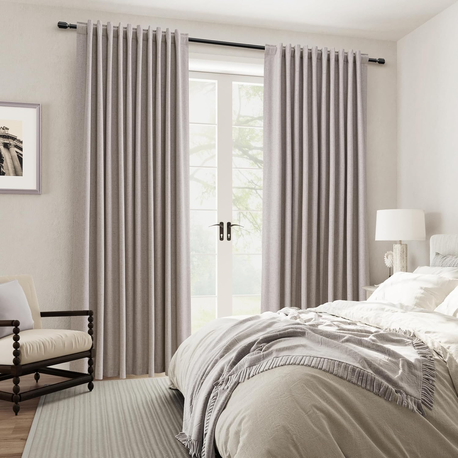 Brownish Grey 100% Blackout Linen Curtains 108 Inches Long 2 Panels for Bedroom Living Room Nursery Sliding Door Rod Pocket Back Tab Thermal Window Curtain Room Darkening Farmhouse Elegant Drapes