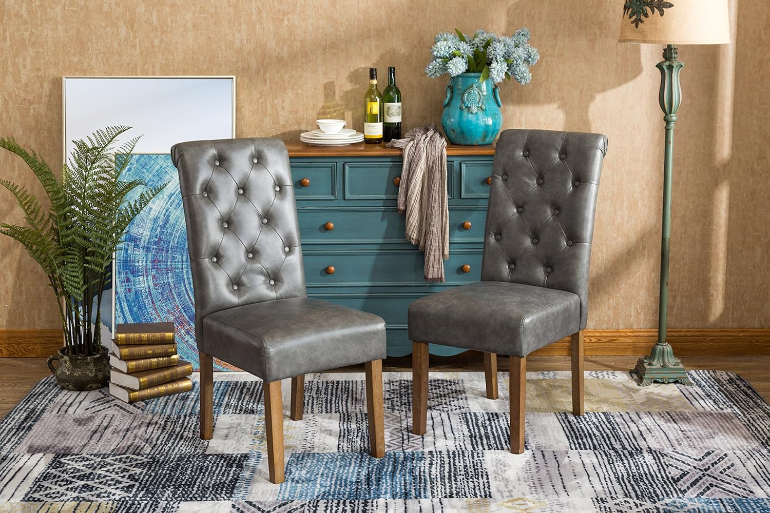 Roundhill Furniture Habit Faux Leather Tufted Parsons Dining