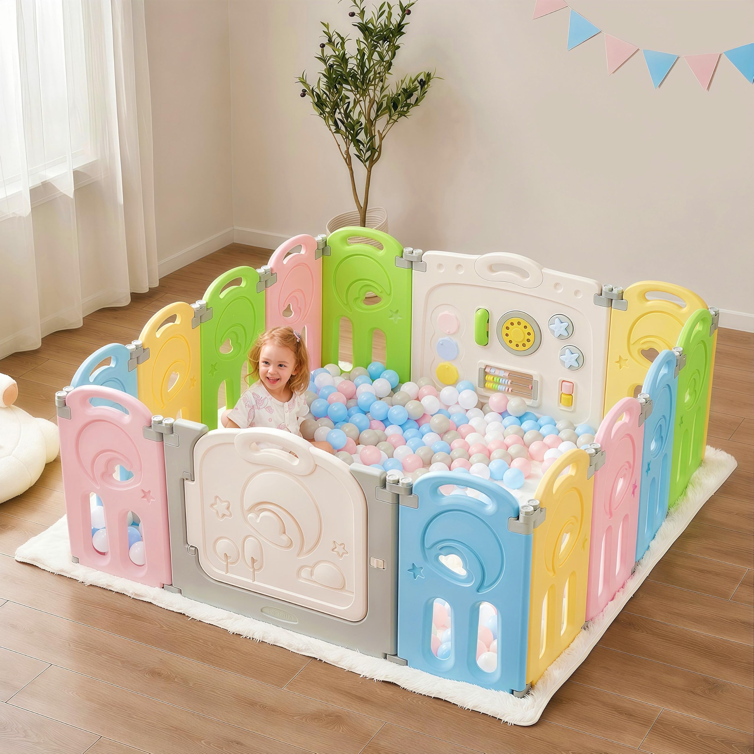 Photo 1 of Fortella Cloud Castle Large 14-Panel Baby Playpen for Toddlers, Multicolor