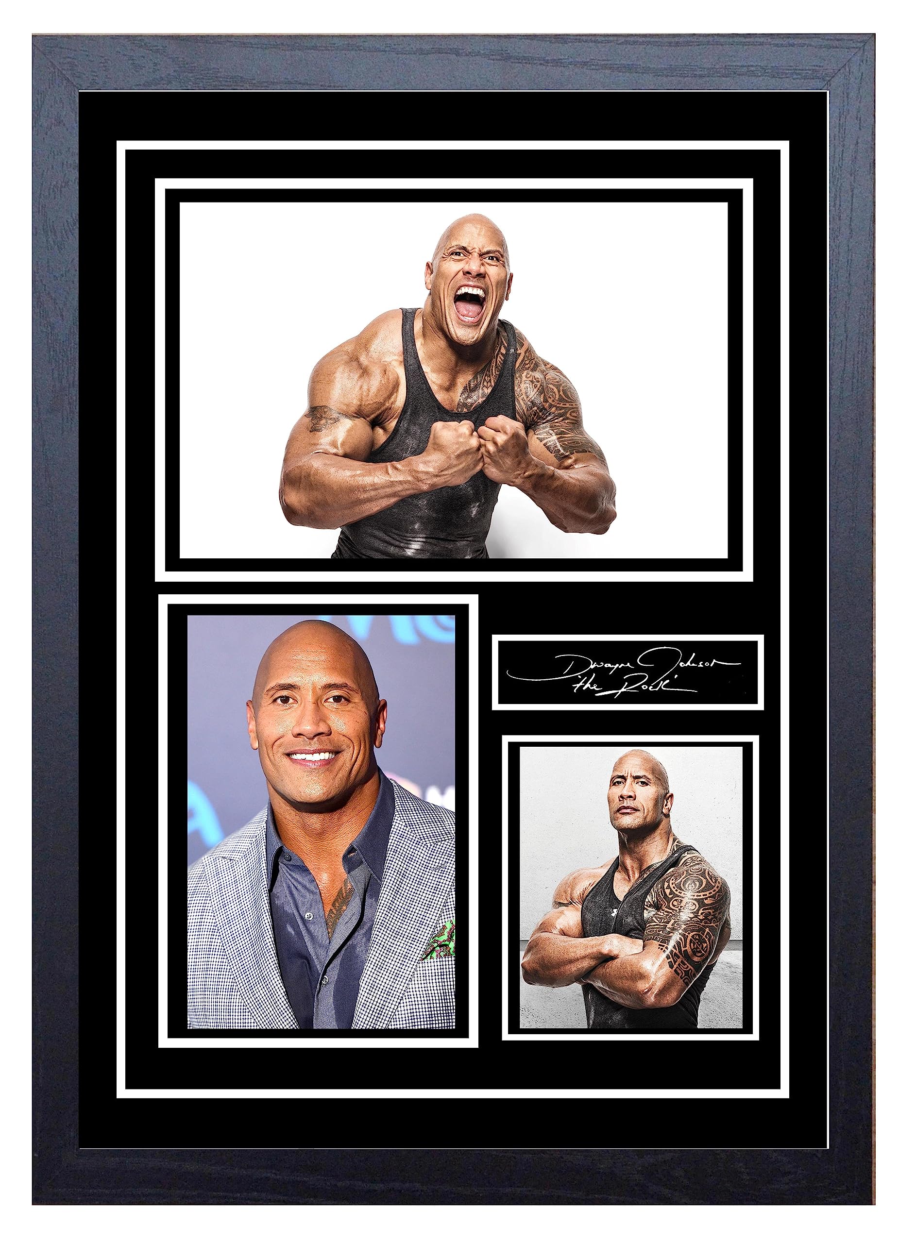 Stunning Quality Dwayne Johnson/The Rock Wrestling Signed/Autographed Print (A4 Framed 34cm x 24cm)